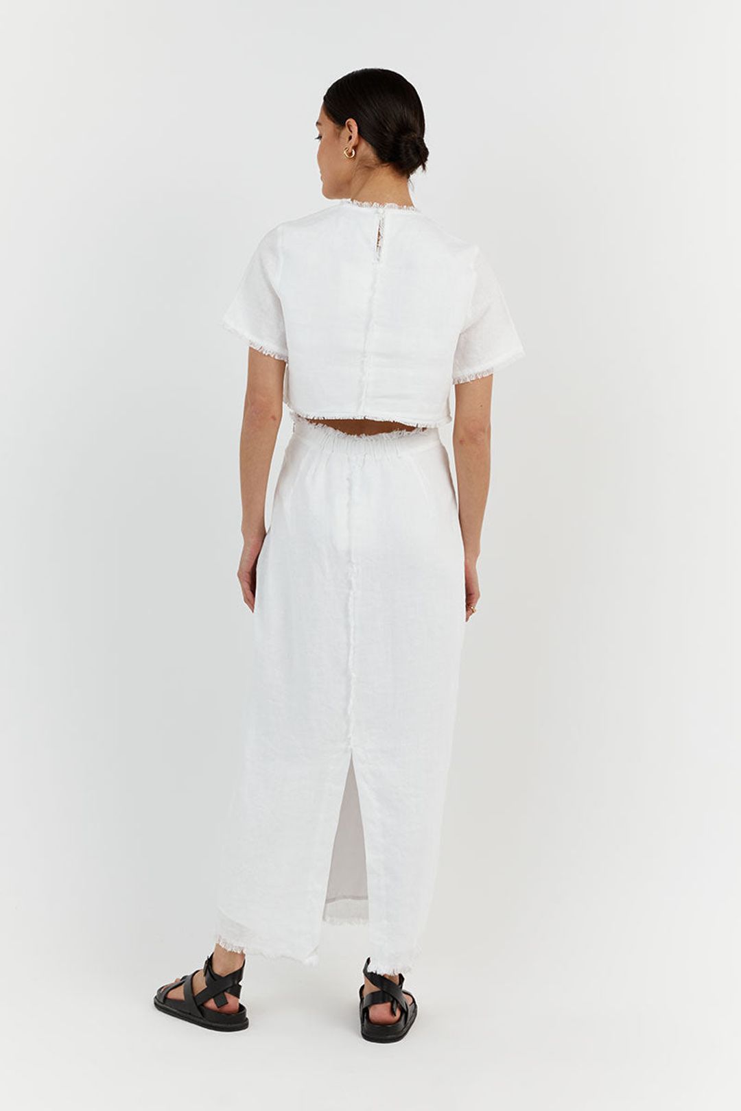GEORGIE WHITE LINEN FRINGE CROP TOP #4