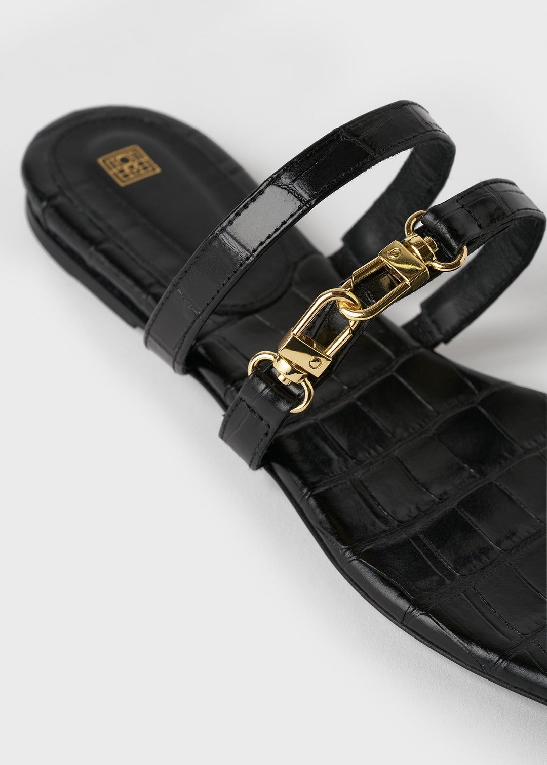 The Double Clasp Flat black croco #6