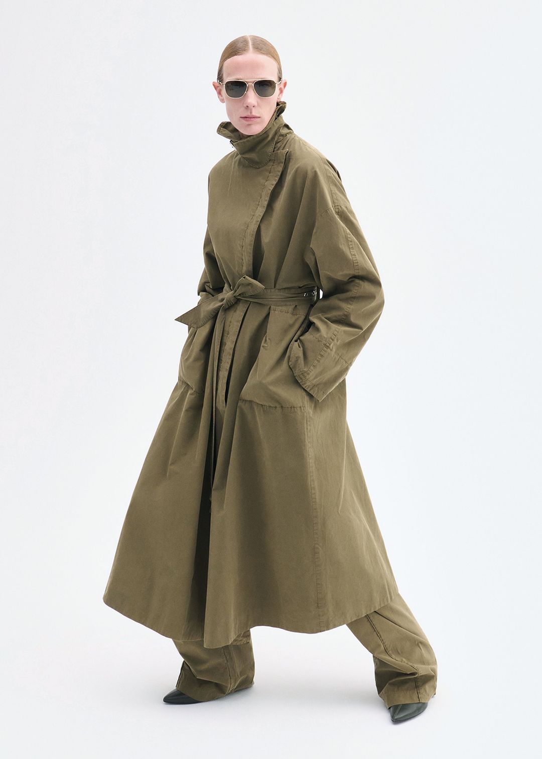 Oversized Trench in Cotton Twill - Olive #3