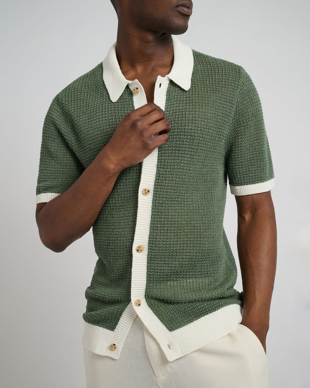 Linen Short Sleeve Button Up Sweater