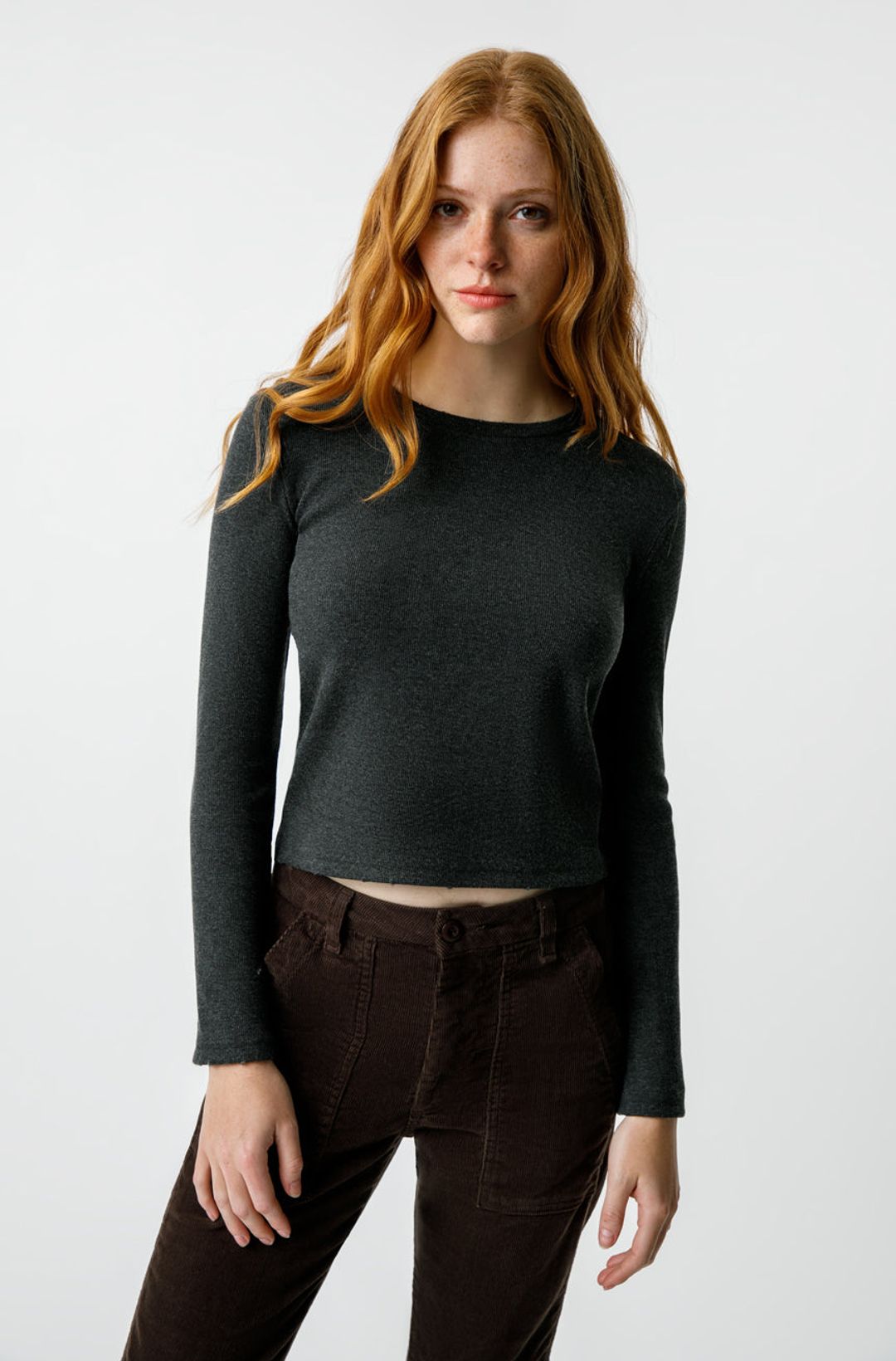 Slim Rib Tee <br> Black Heather