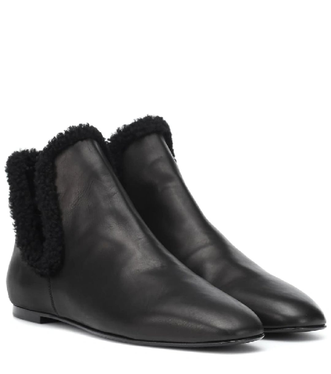 Eros Shearling-trimmed Leather Ankle Boots In Black #2