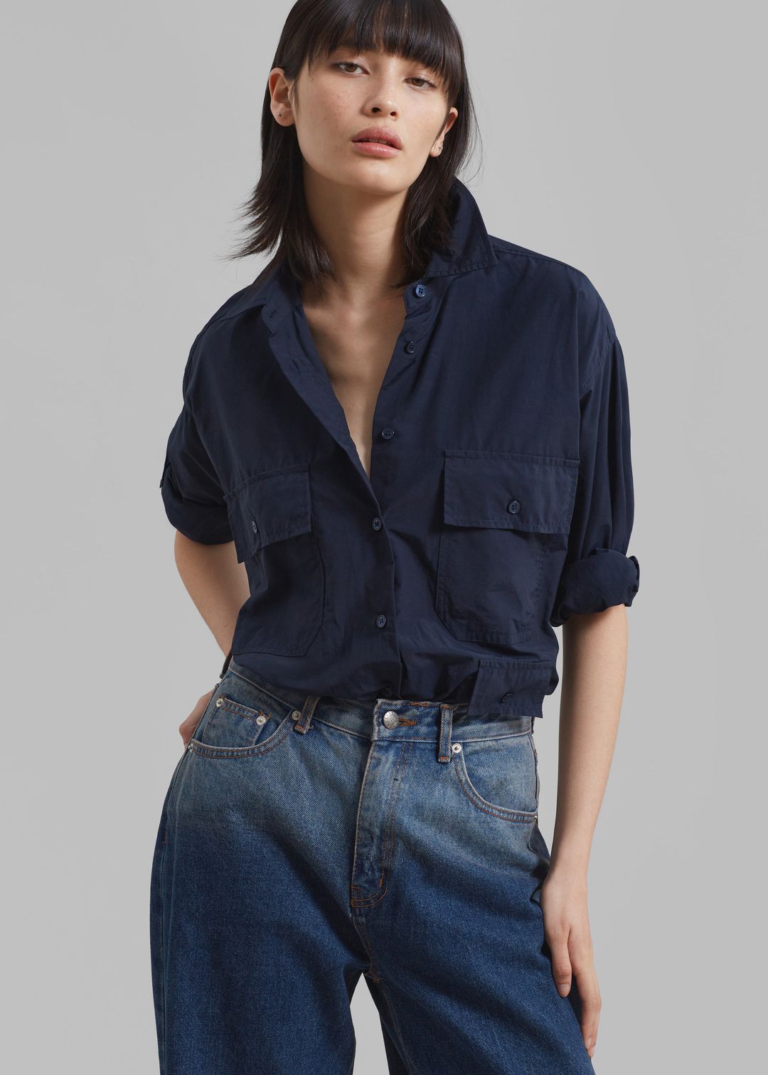Jana Cargo Button Up Shirt - Navy #13