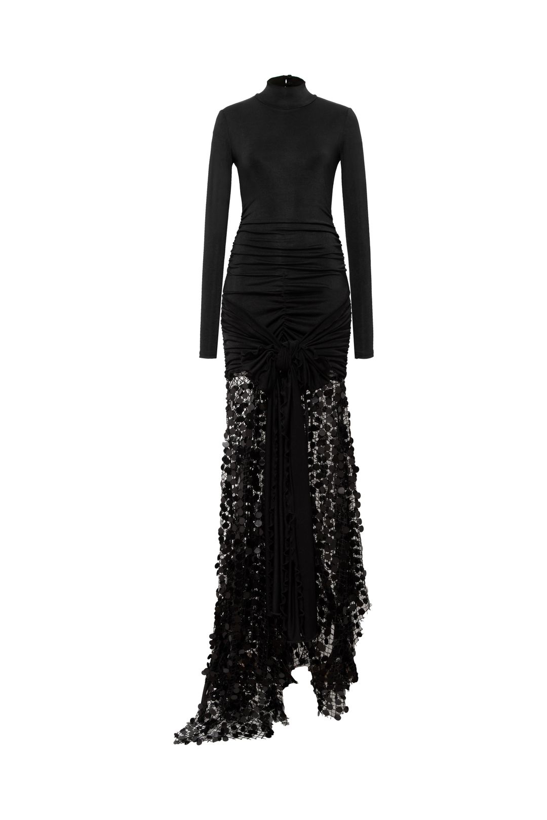 BERN - Tie-front mock neck sequined maxi dress #4