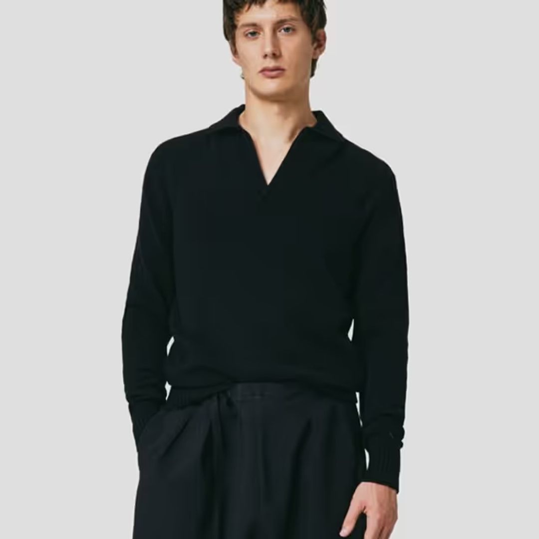 Seven Gauge Black Wool Polo Sweater #3