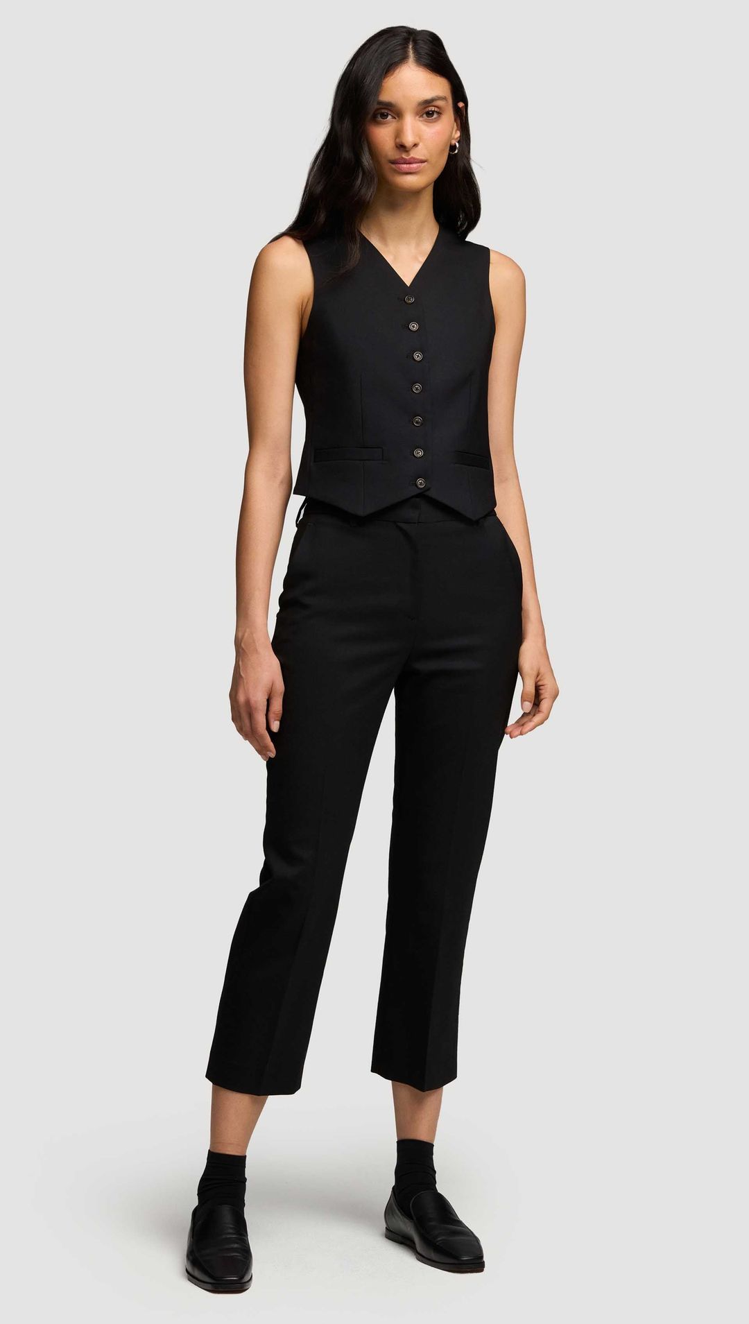Shallow V-Neck Waistcoat in Seasonless Wool | Black #3