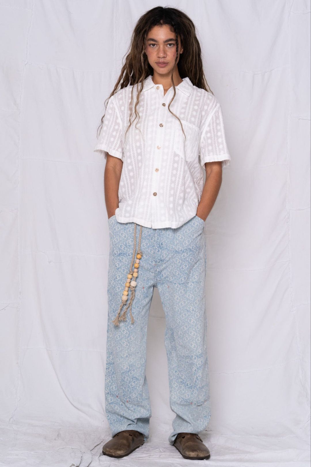 P71 Carpenter Indigo Block Print Flowers Sunfaded Sky Blue #8