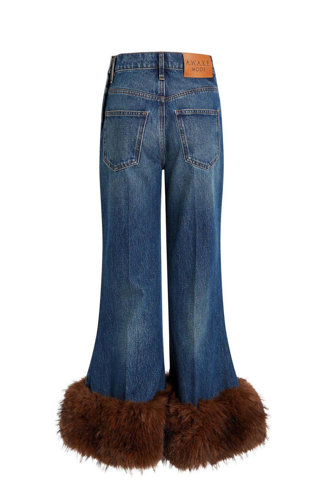 Cropped Flared Trousers With Faux Fur Hem Classic Blue Wash #6