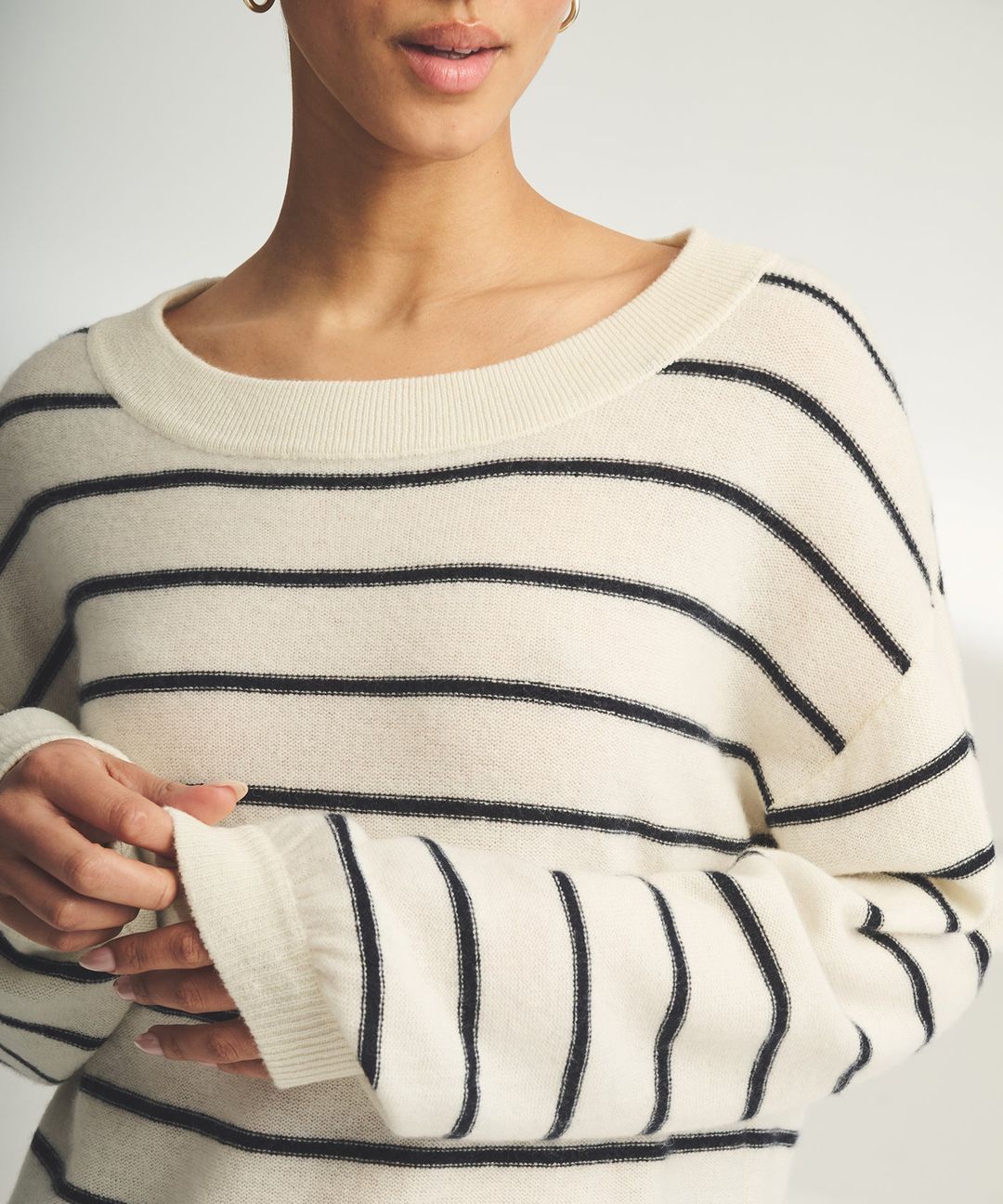 Lightweight Reversible Cashmere Striped Wide Neck Sweater #3