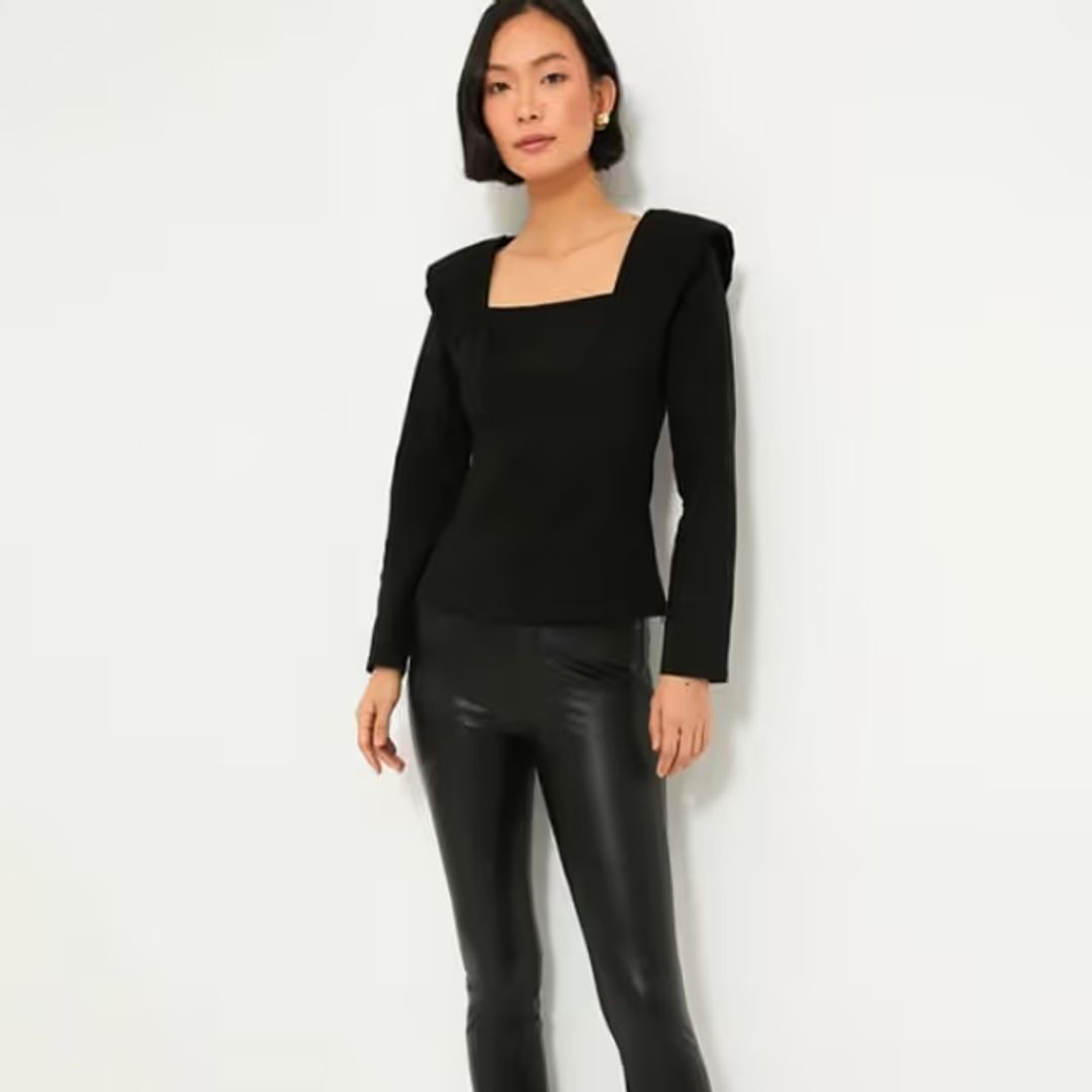 Hyacinth House Black Long Sleeve Square Neck Hepburn Blouse