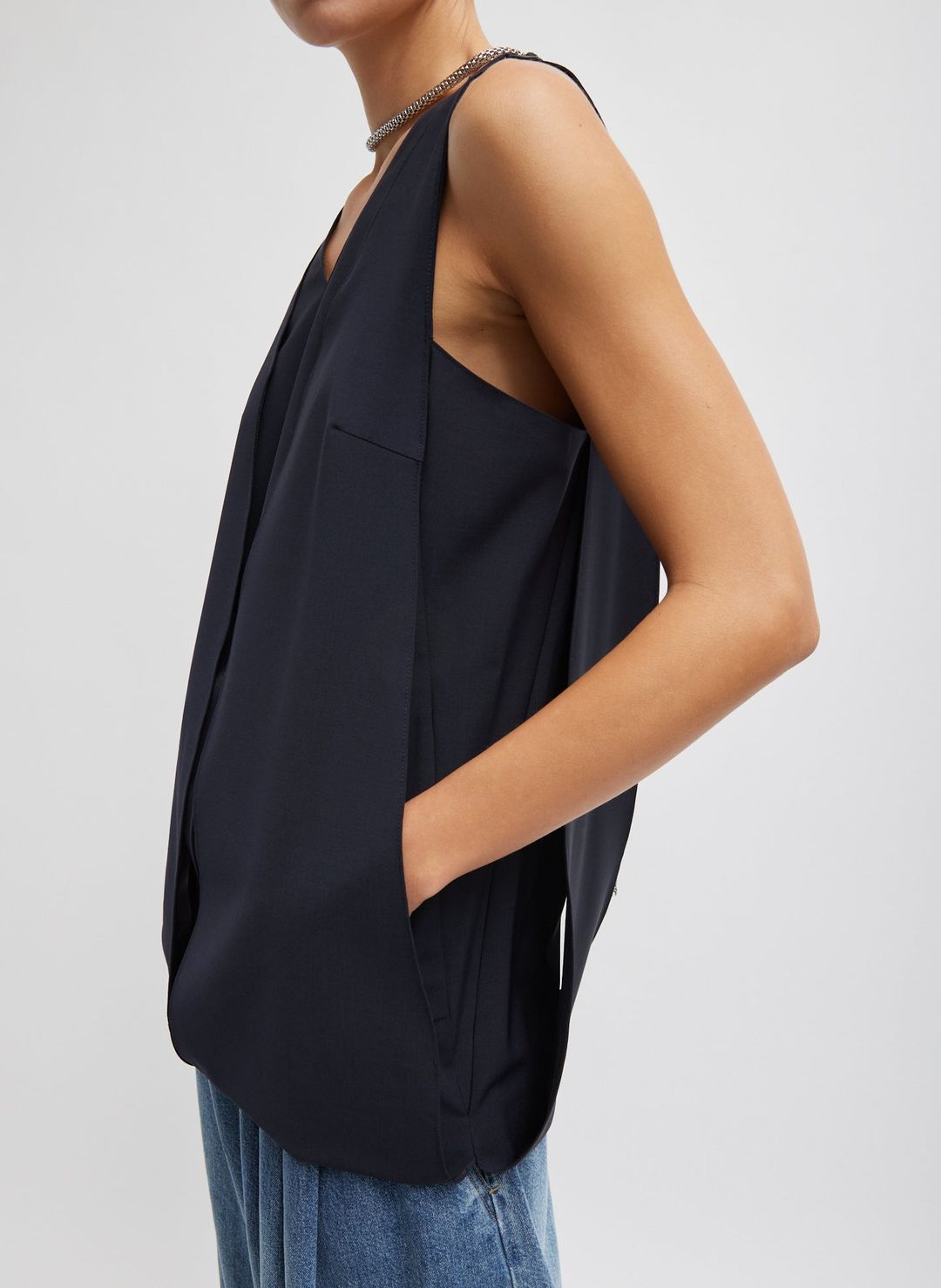 Tropical Wool Sleeveless Paneled Tunic