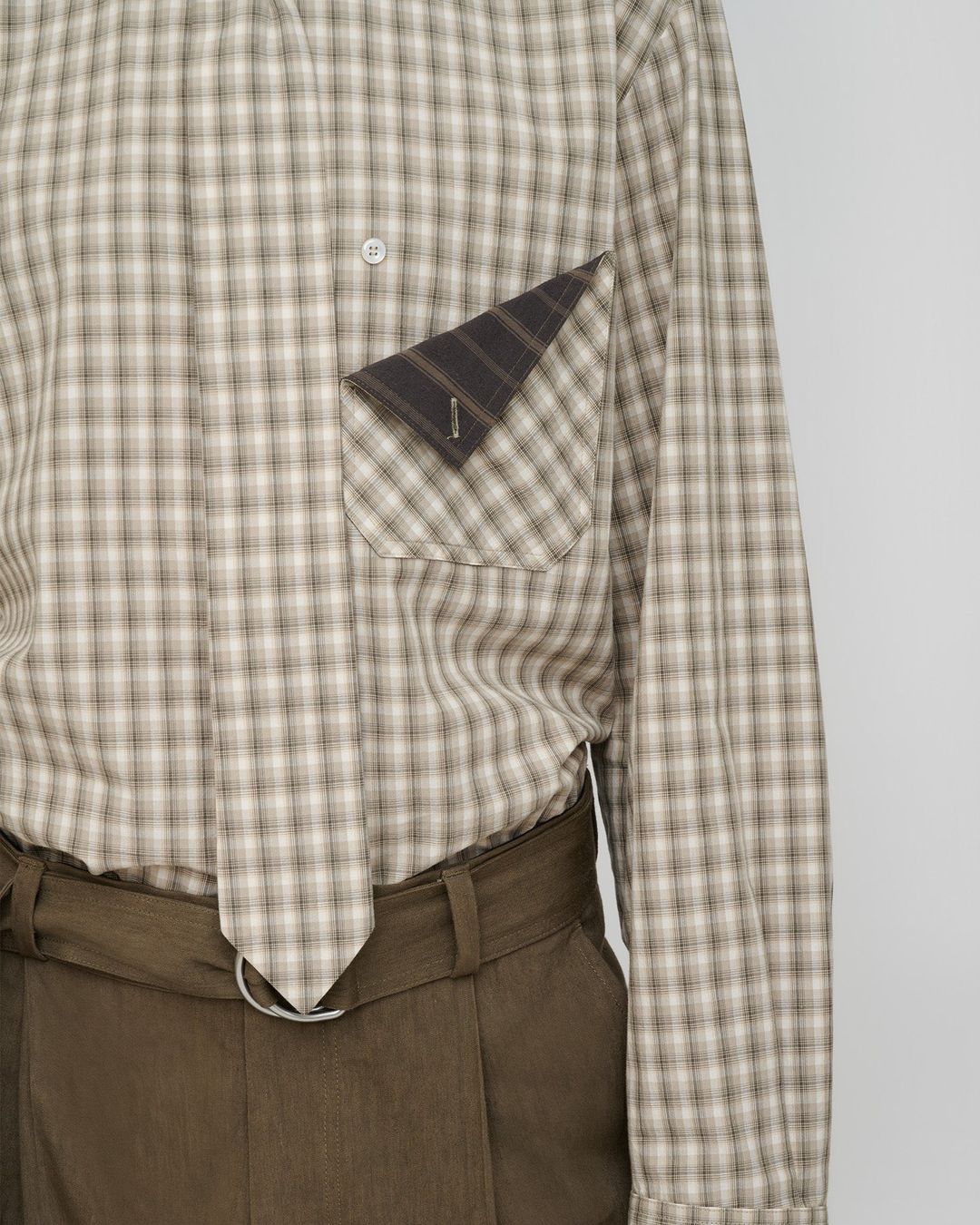 Saturnio - Checked Shirting Shirt - Creme/Grey #4