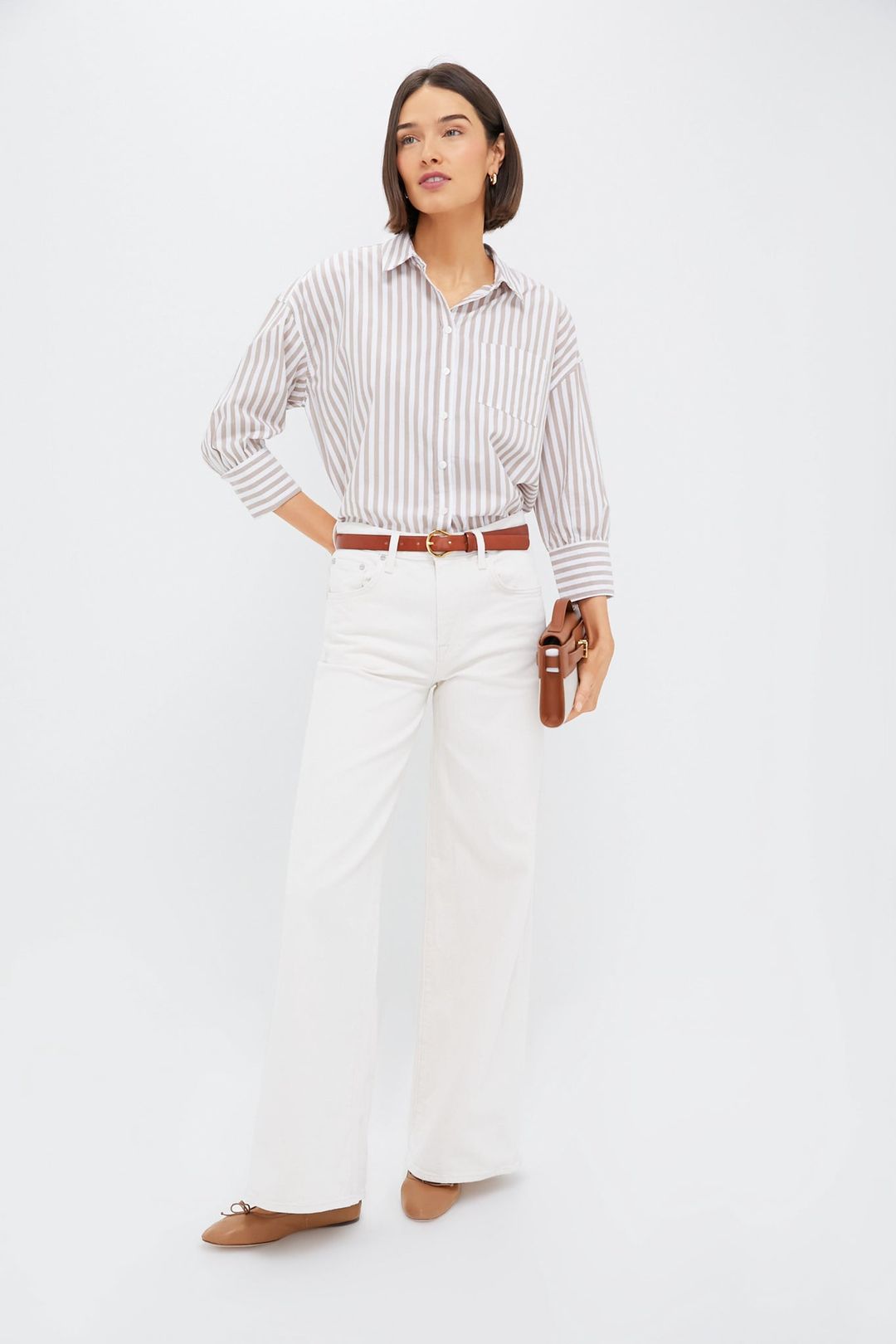 Tan Stripe Adair Boyfriend Shirt