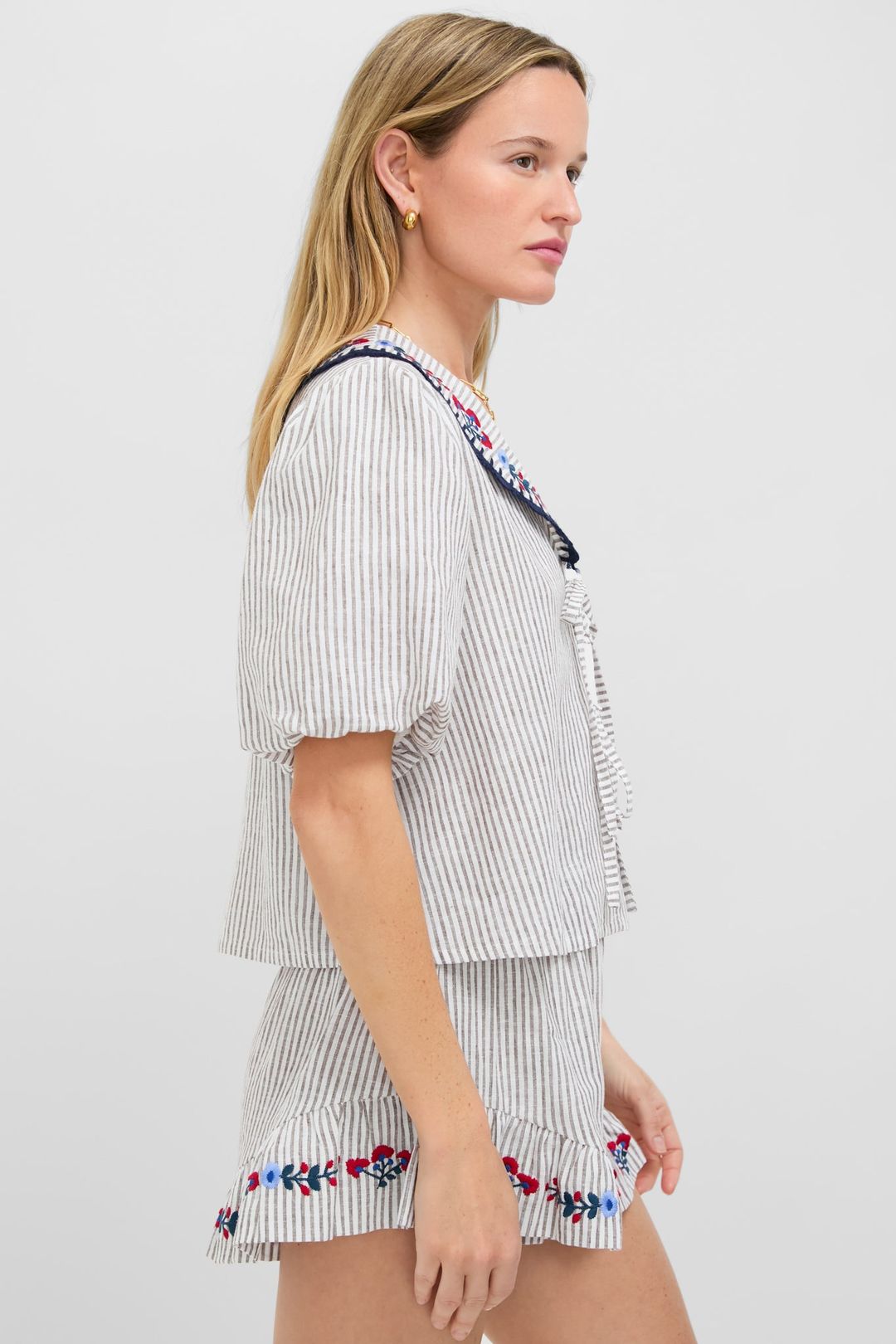 Tan Stripe Embroidered Falyn Top #3