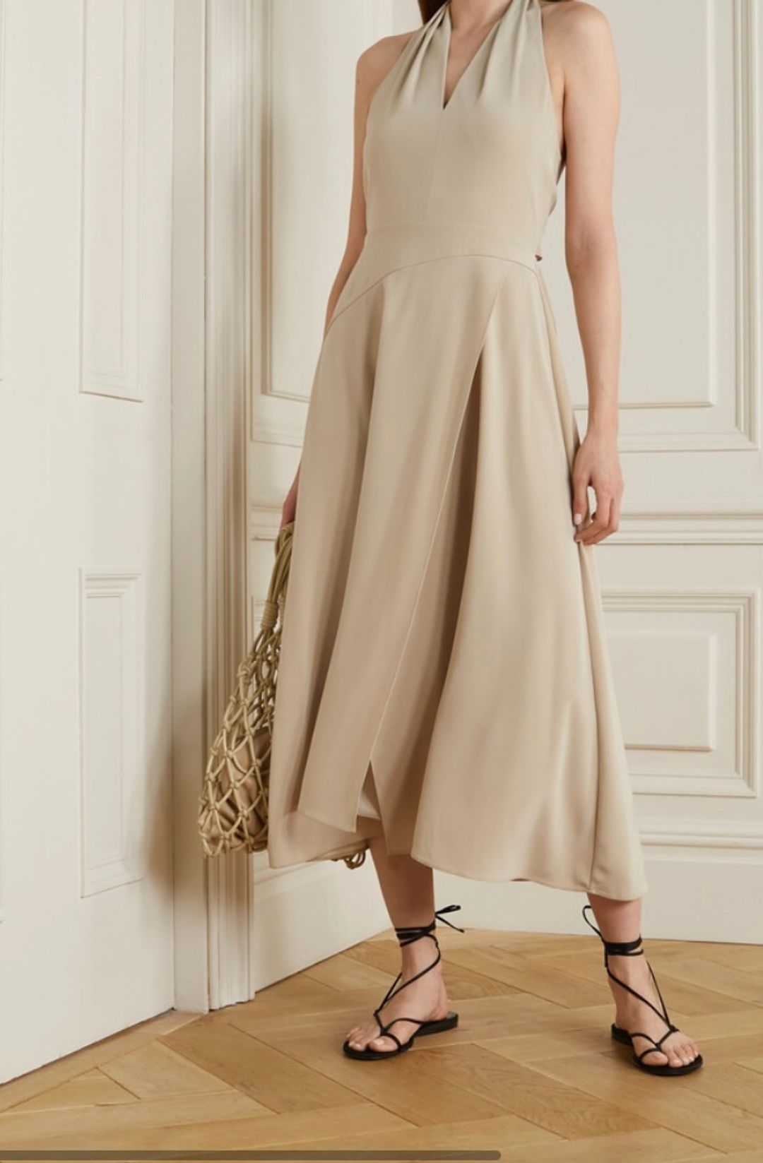 Vince Tie-Back Paneled Halter Midi Dress