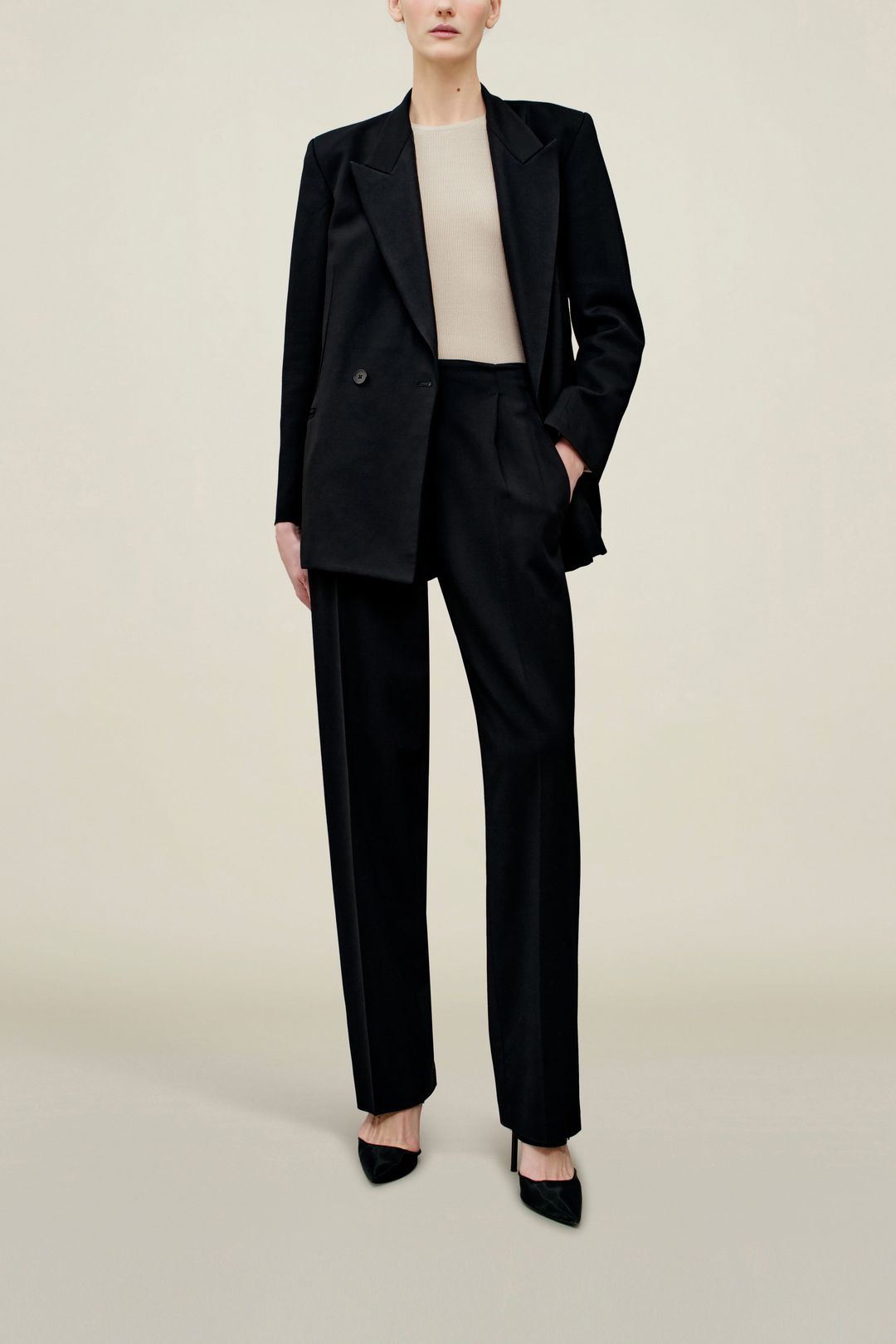 Phoebe Tuxedo Trouser in Wool Combo
