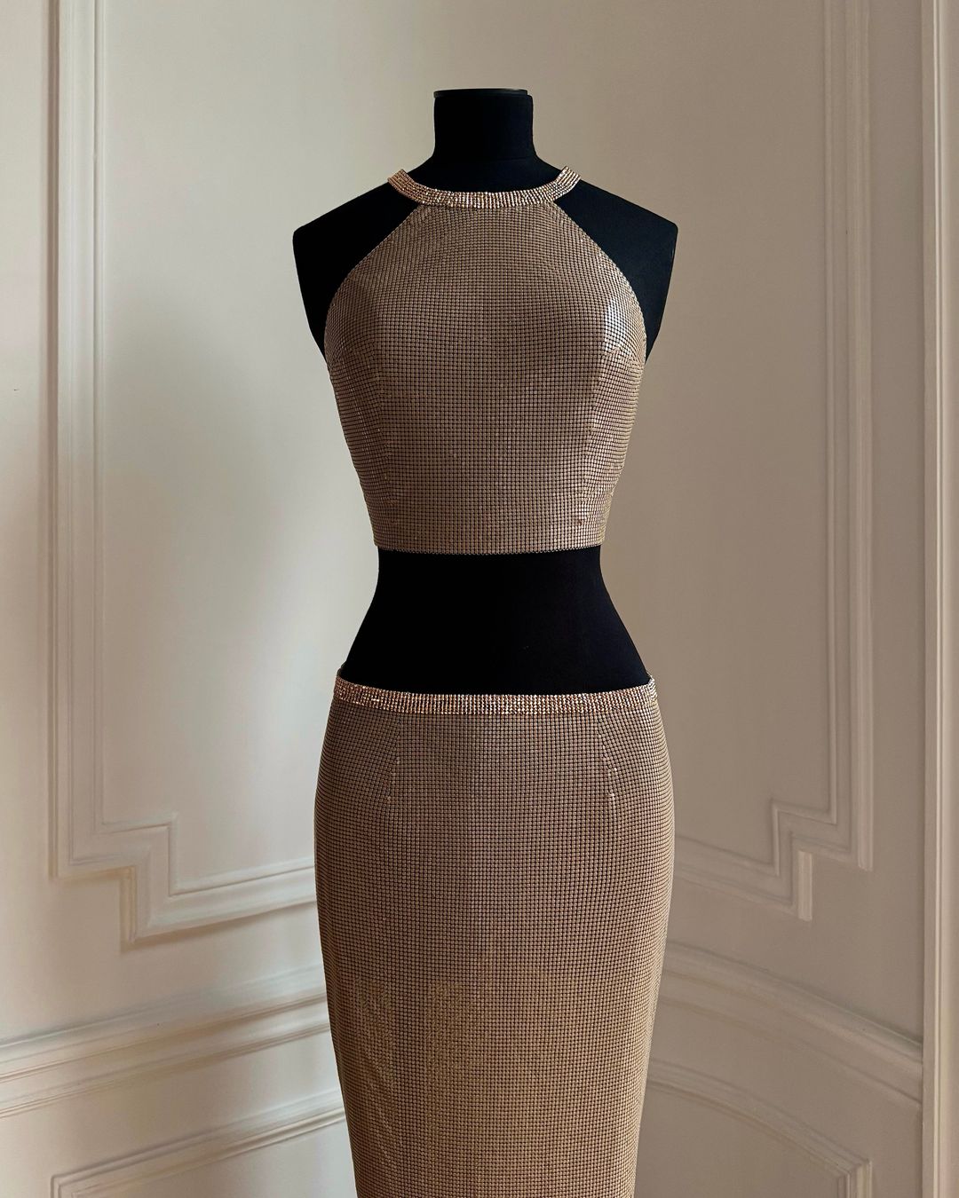 Halter Top and Matching Skirt in Metal and Crystal Mesh #3