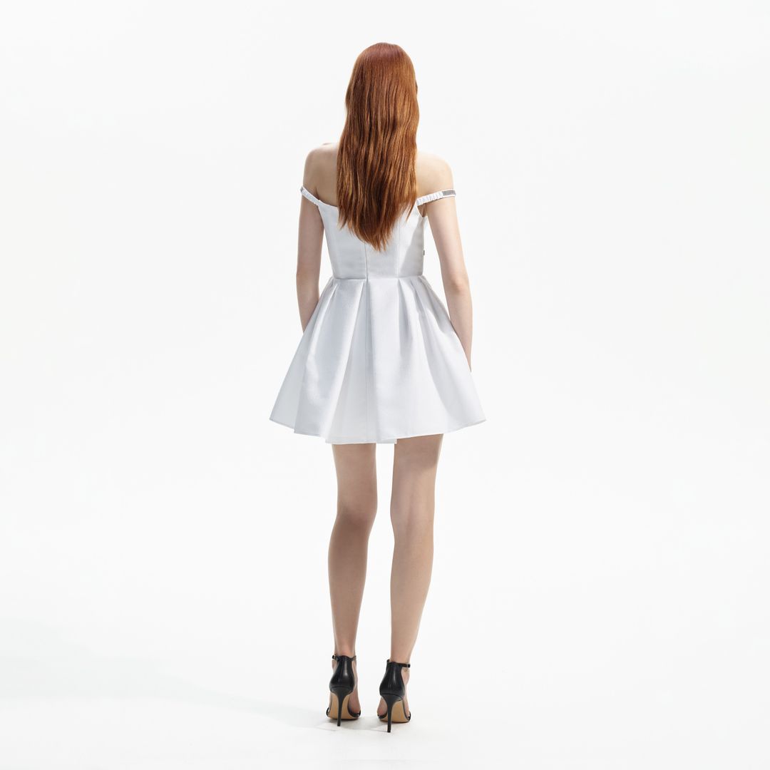 White Textured Diamante Mini Dress #3