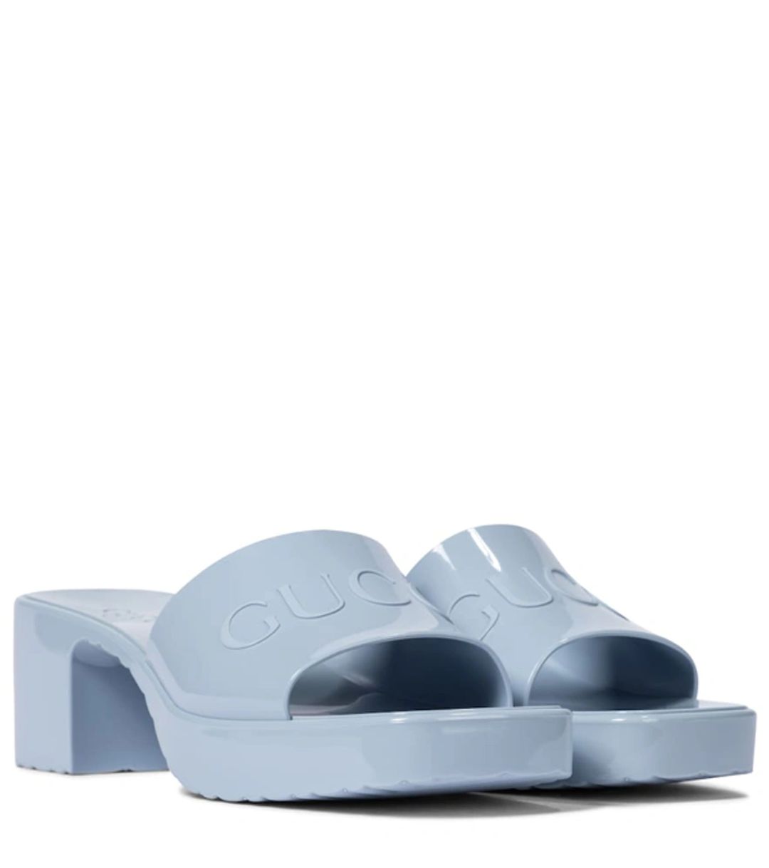 Rubber Logo Platform Slide Sandal In Light Blue