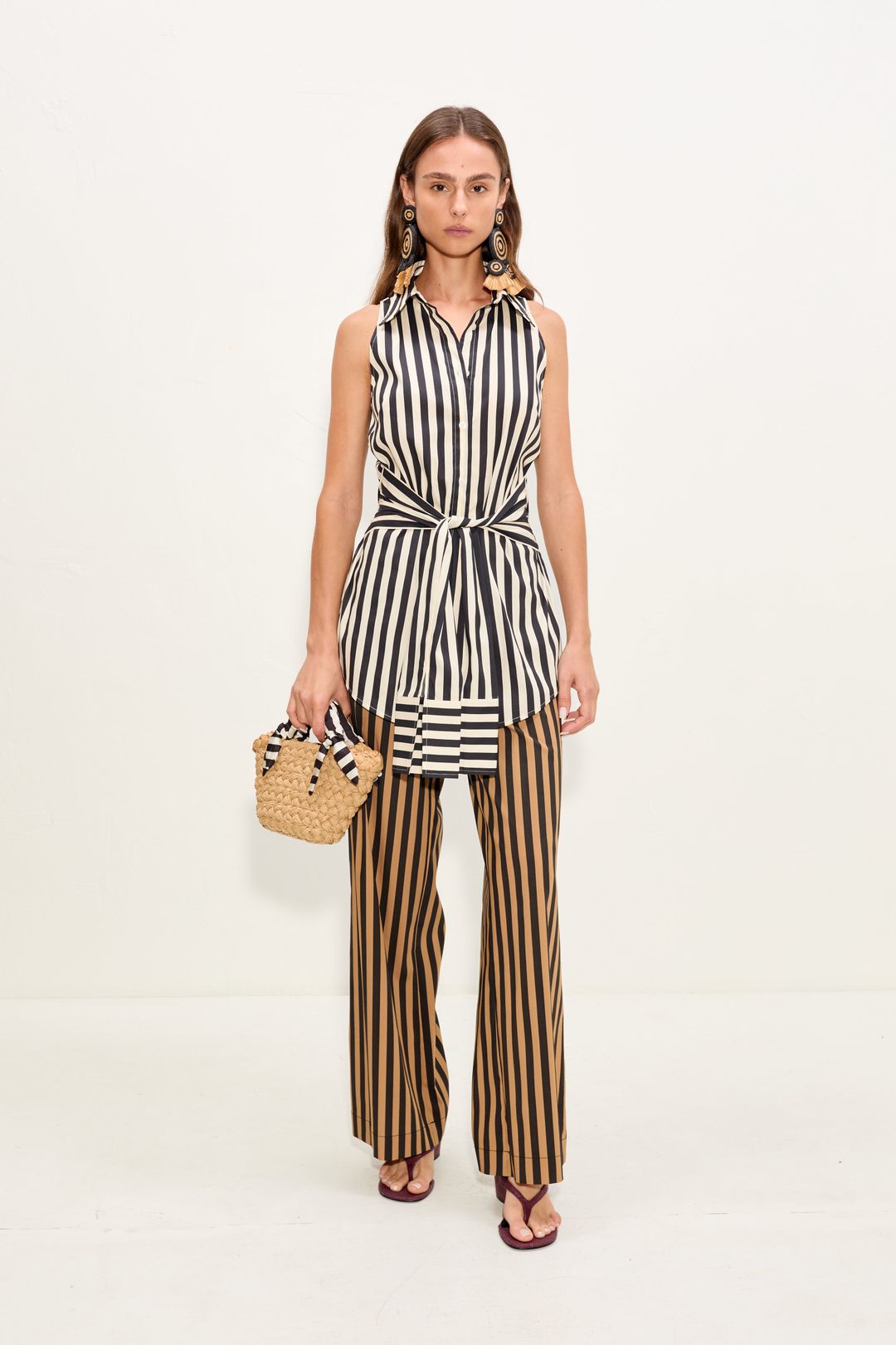 Pia Poplin Pant In Black/Tan Stripe #3