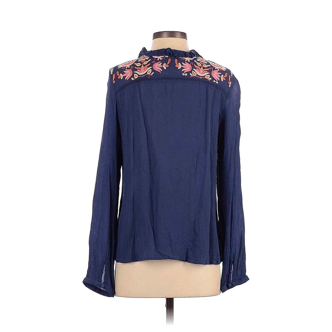 Anthropologie Chloe Oliver Blue Floral Embroidered Tie Front Blouse Size M #9