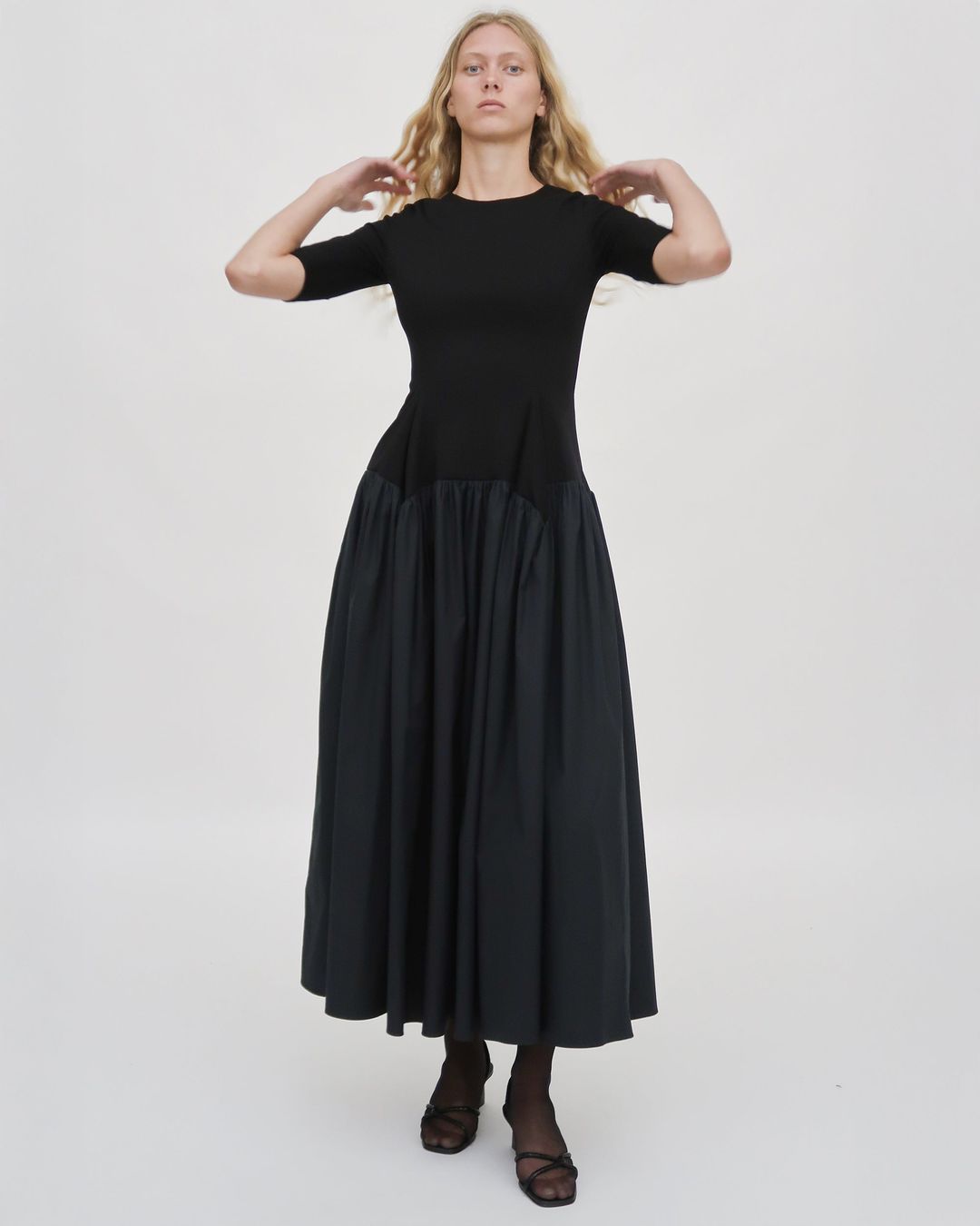 FITTED GATHERED PEPLUM COMBO DRESS #3