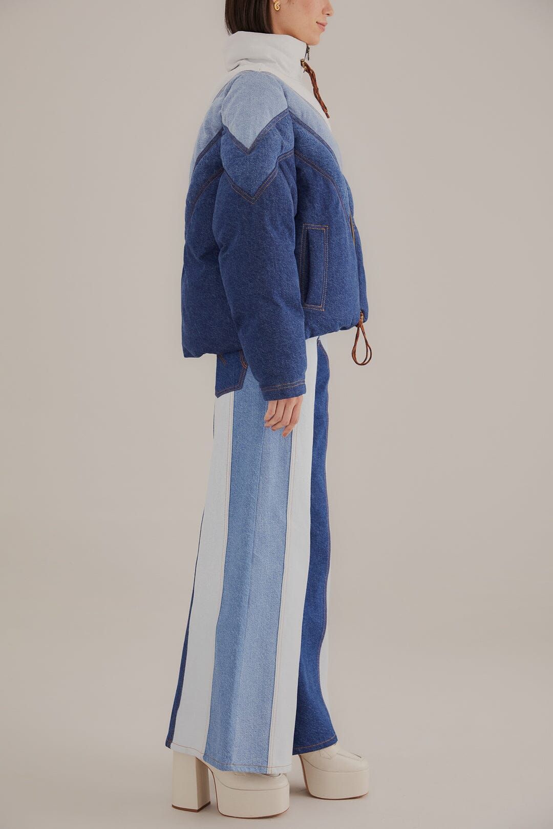 Patchwork Denim Wide Pants #5