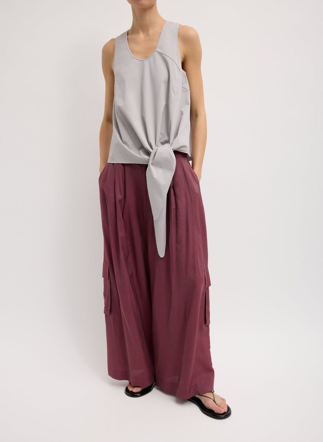 Garment Dyed Silky Cotton Tie Front Top