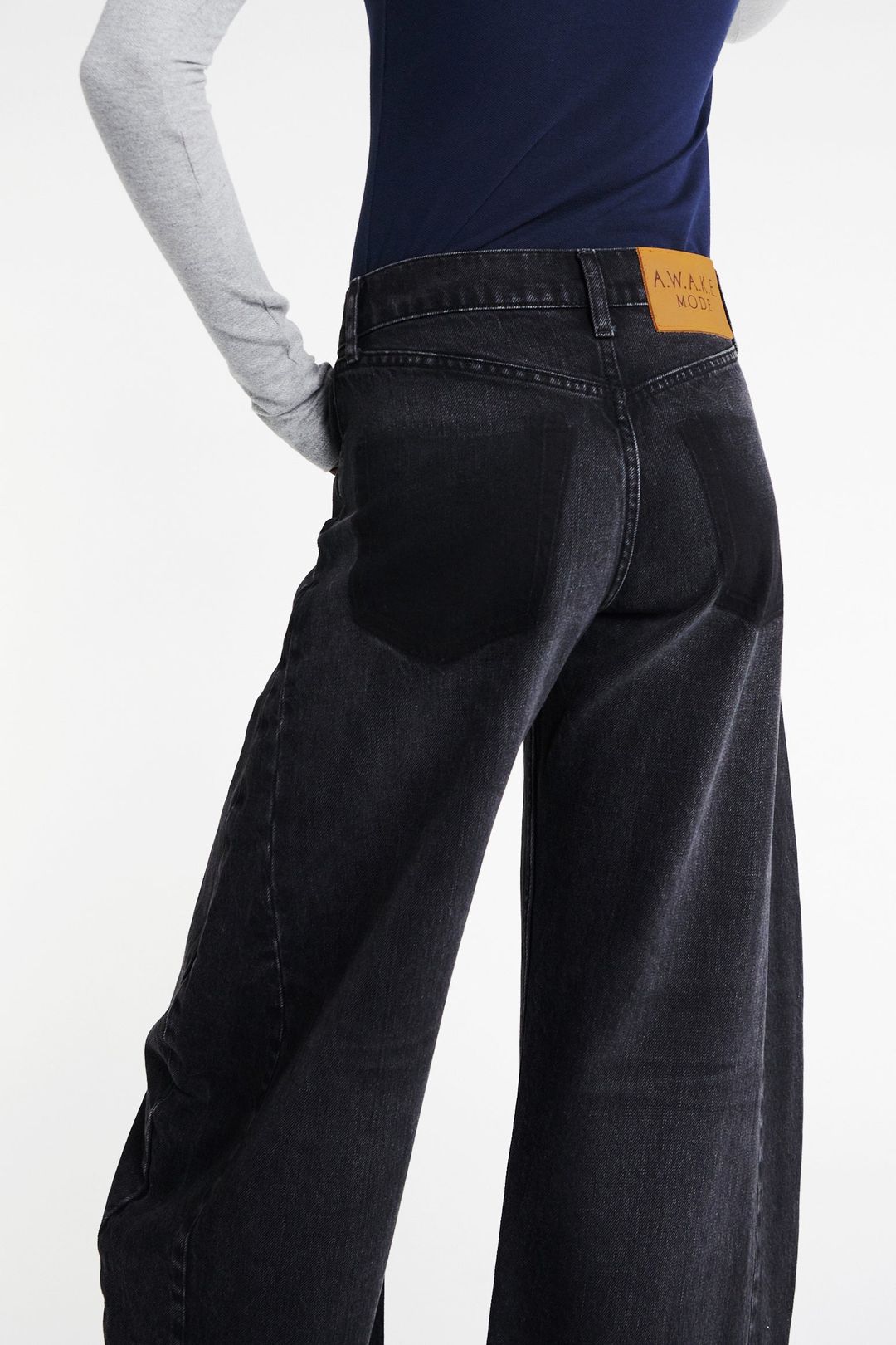 Denim Jeans With Inserts Washed Black #5