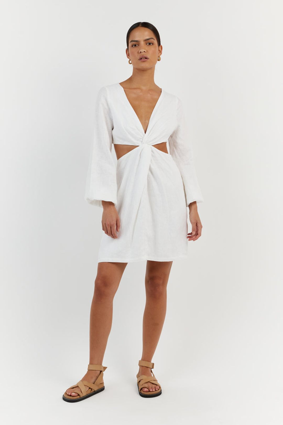 TINA WHITE LINEN MINI DRESS