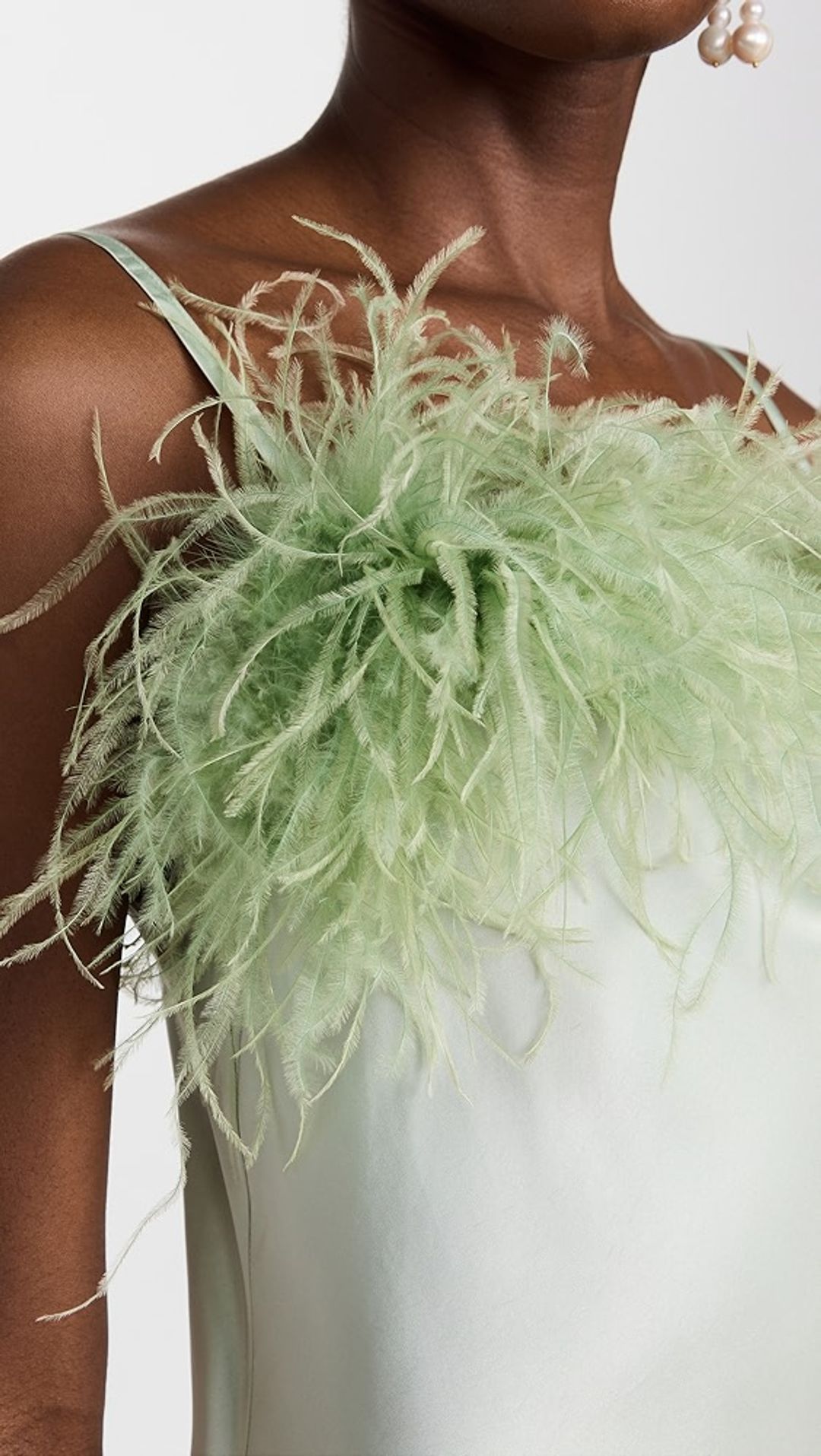 Boheme Mini Slip Dress with Feathers in Mint #5