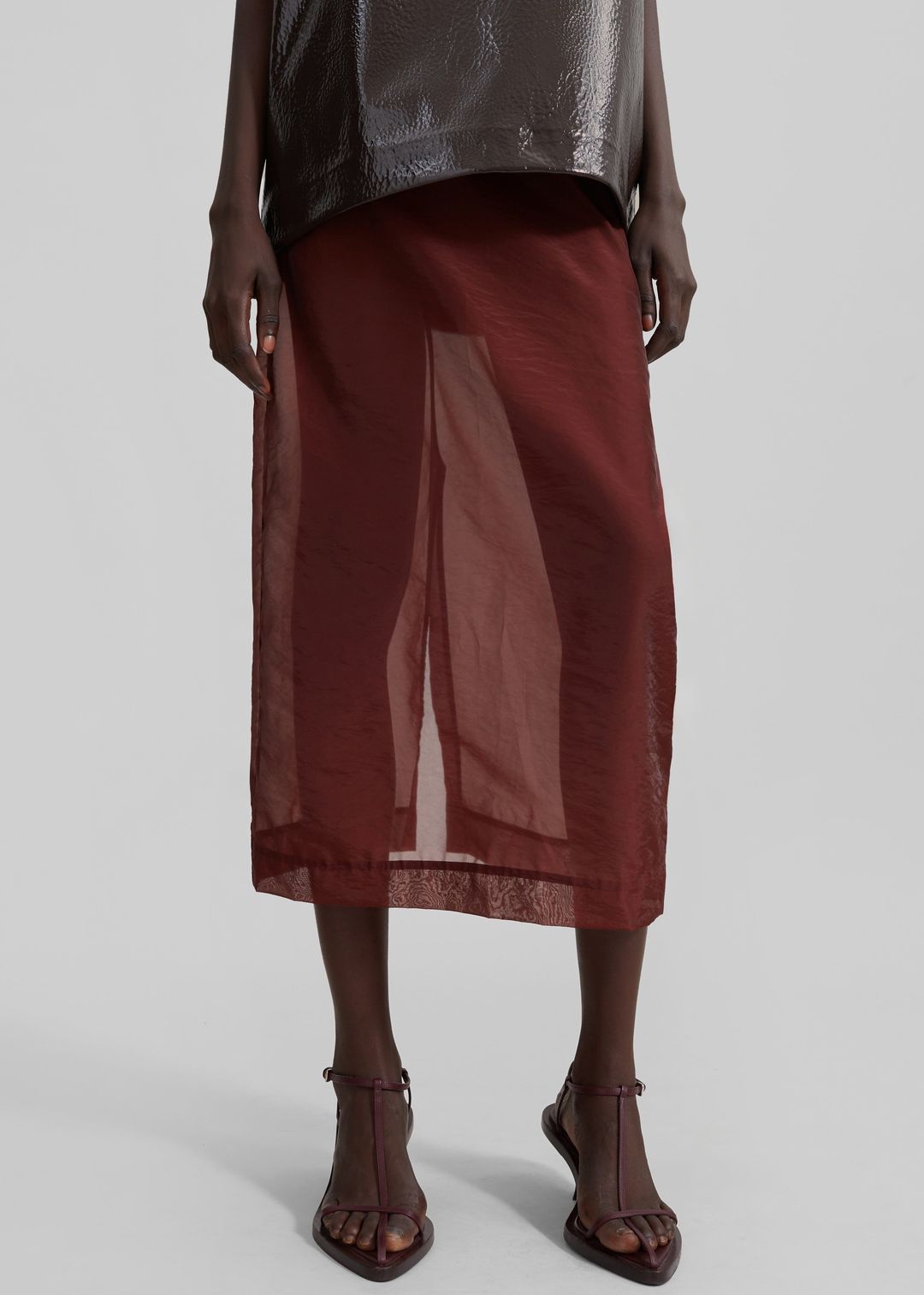 Calliope Semi Sheer Midi Skirt - Burgundy #6