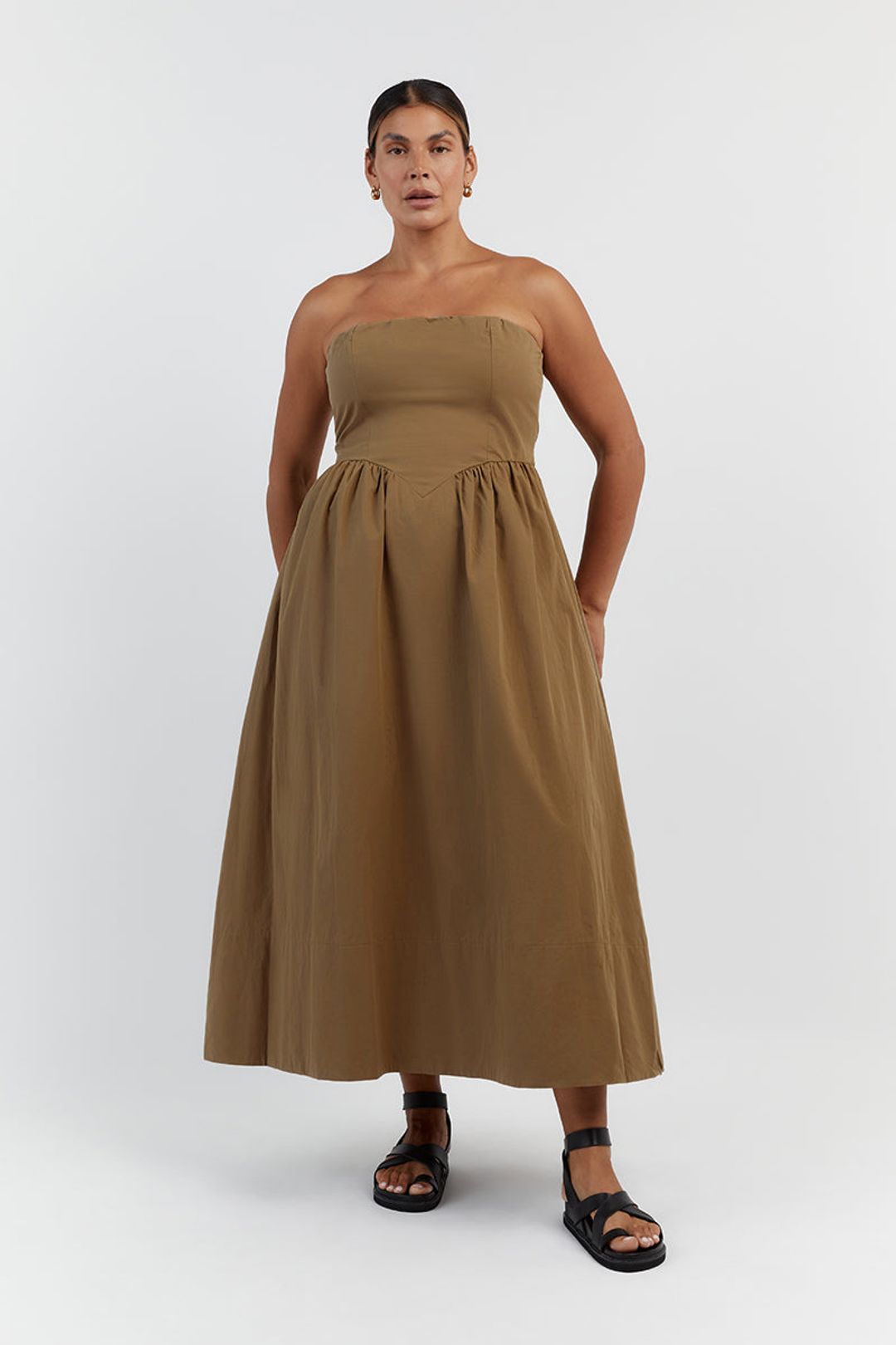HYLAND COFFEE STRAPLESS MIDI DRESS #6