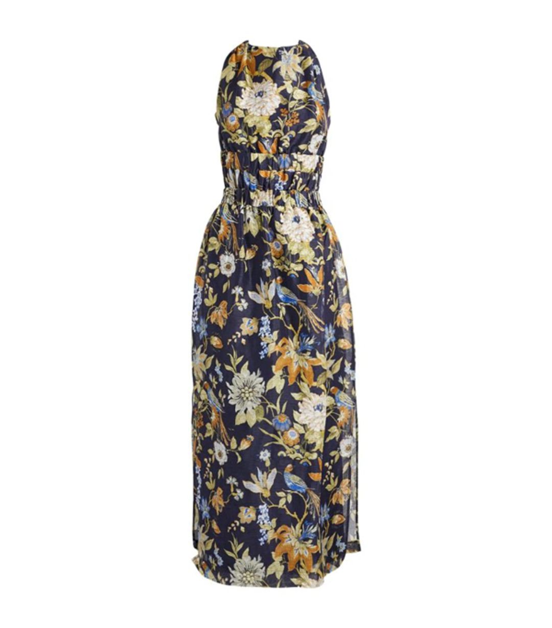 Lilian Floral Print Midi Dress In Blue