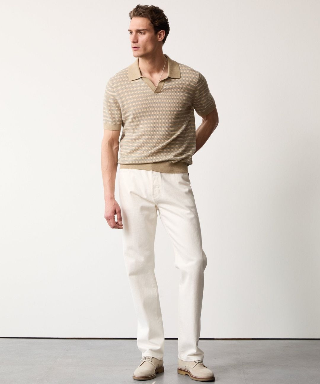 Linen Stripe Montauk Sweater Polo in Baja Dunes #4