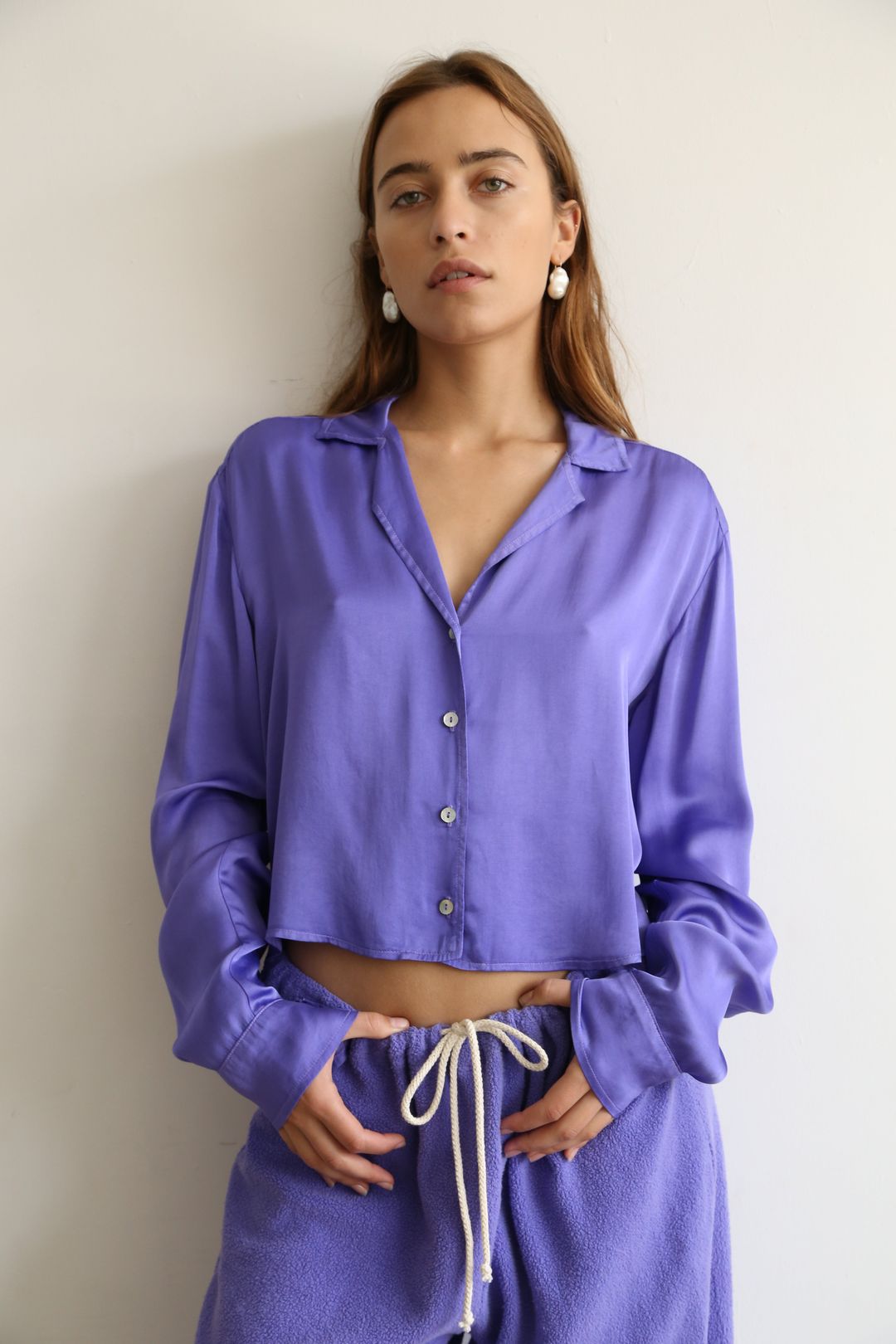 silky cropped button down