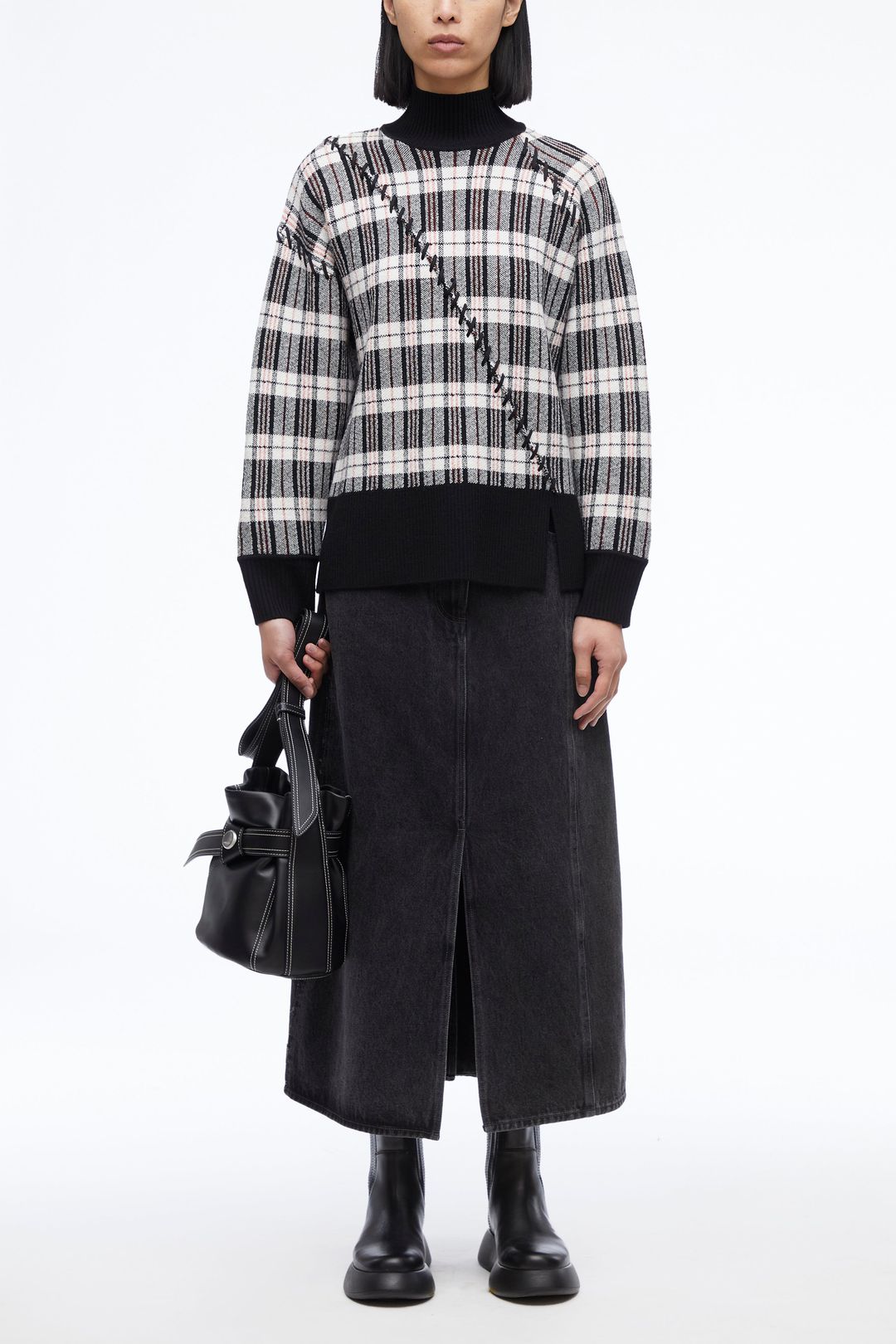 Wool Plaid Jacquard Oversized Sweater
