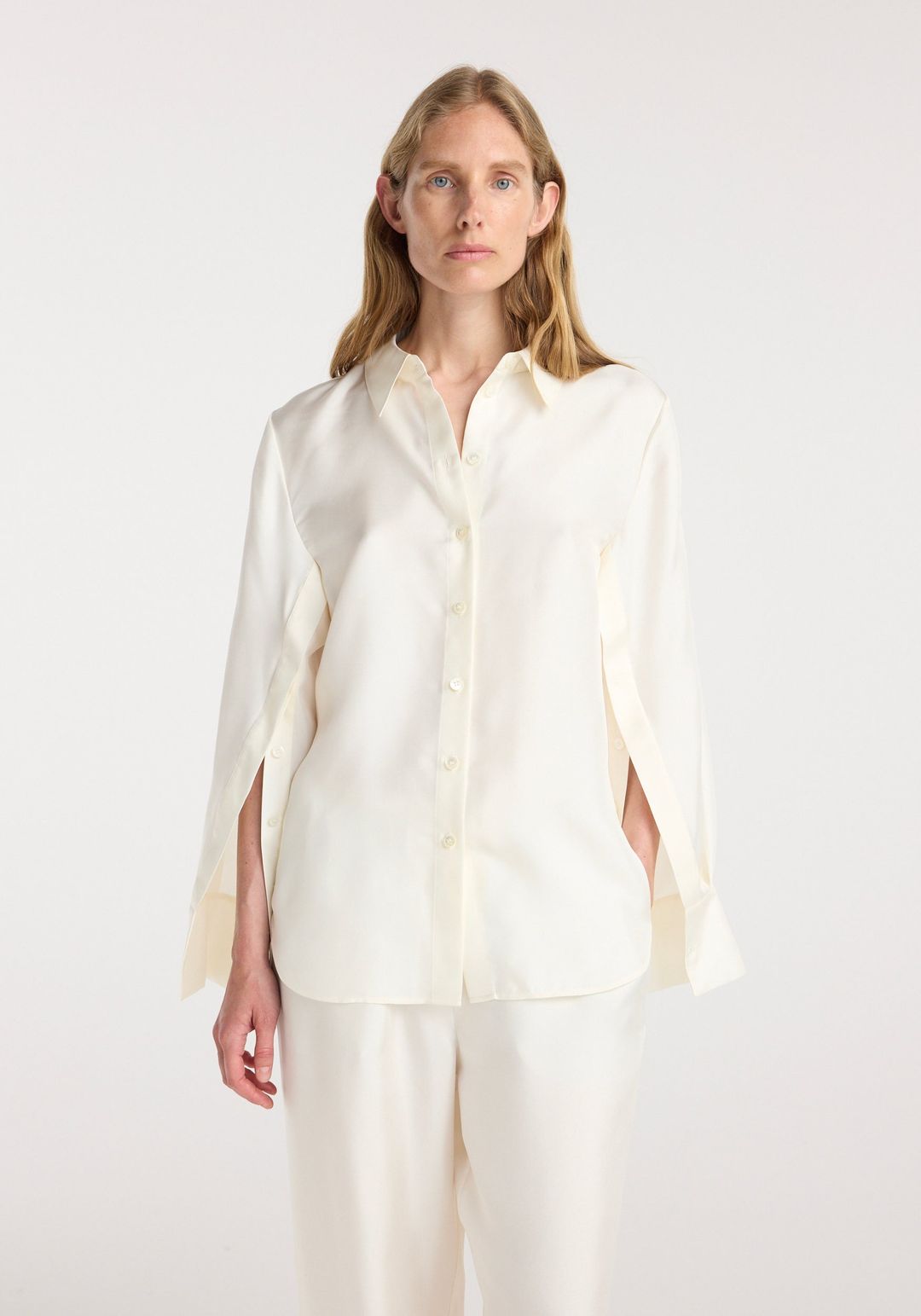 Silk open-sleeve detailed shirt | cream #5