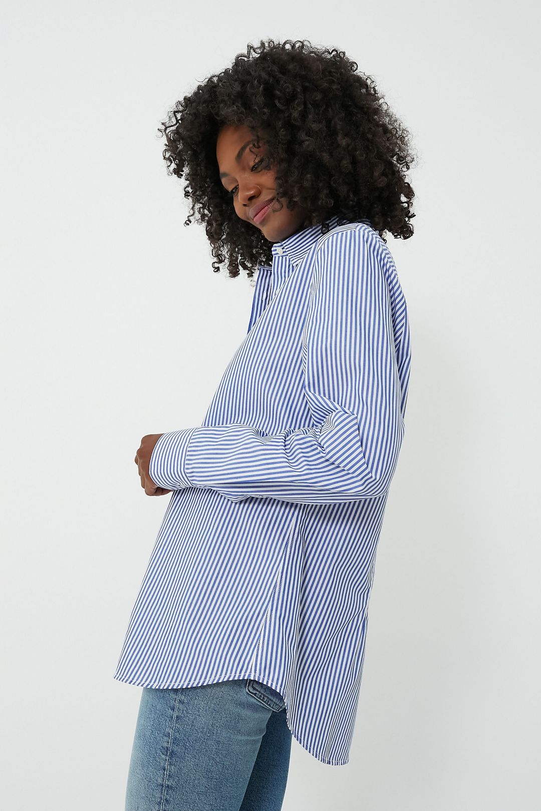 Blue and White Stripe Boyfriend Shirt #3