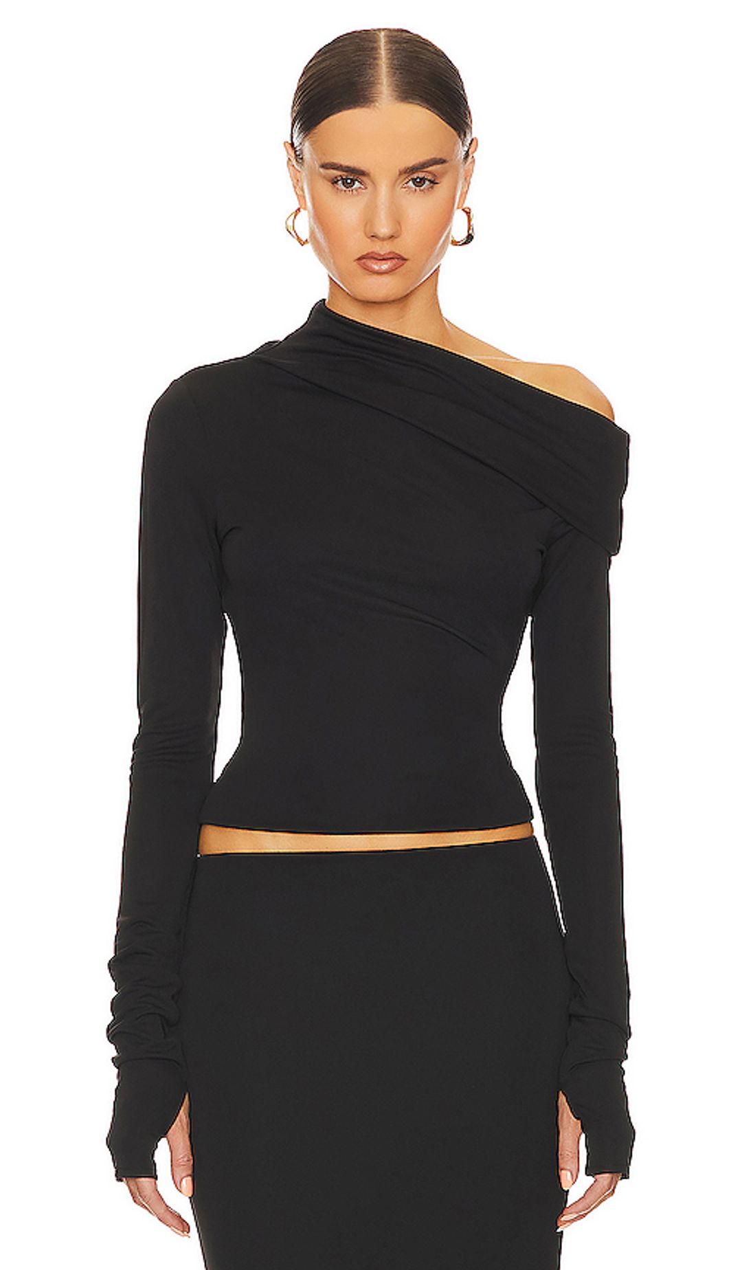 Matte Jersey Drape Shoulder Top