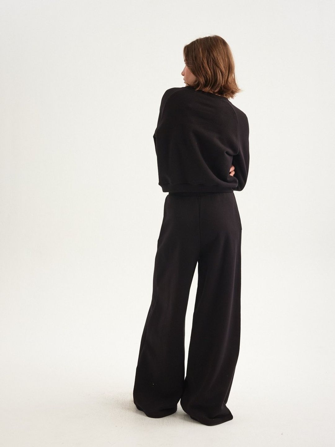 The Wide Leg Terry Trouser in Black #4