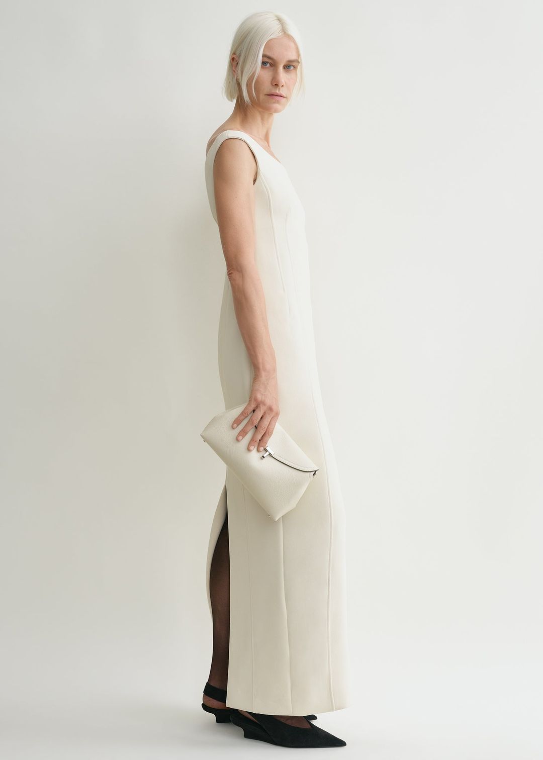 T-Lock grained-leather clutch milk