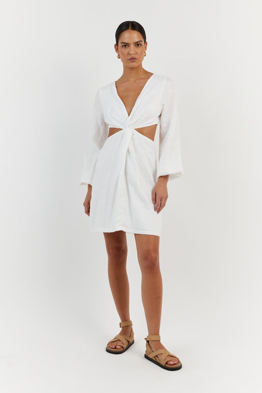 TINA WHITE LINEN MINI DRESS