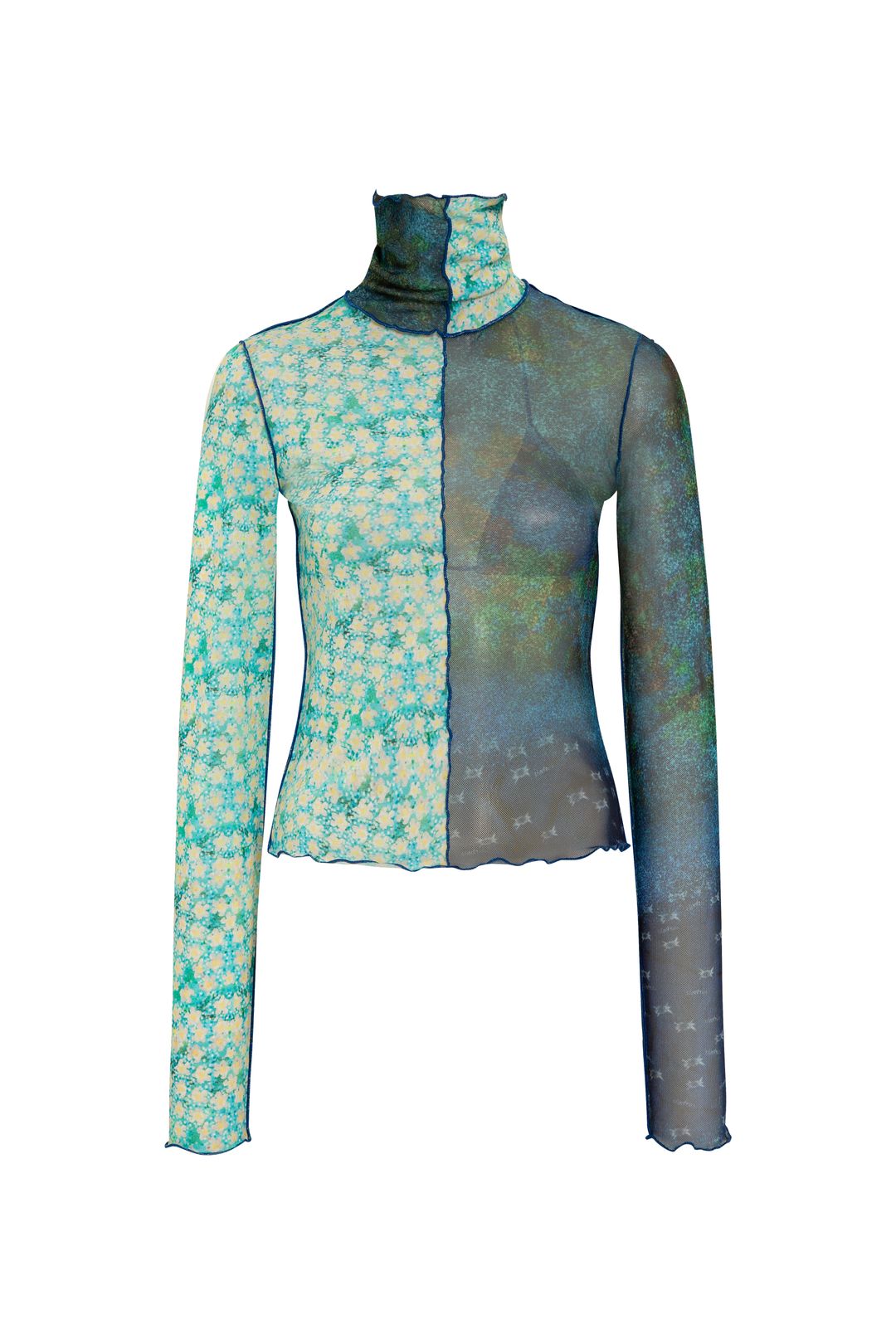 CODY - Mesh-panelled printed turtleneck top #4