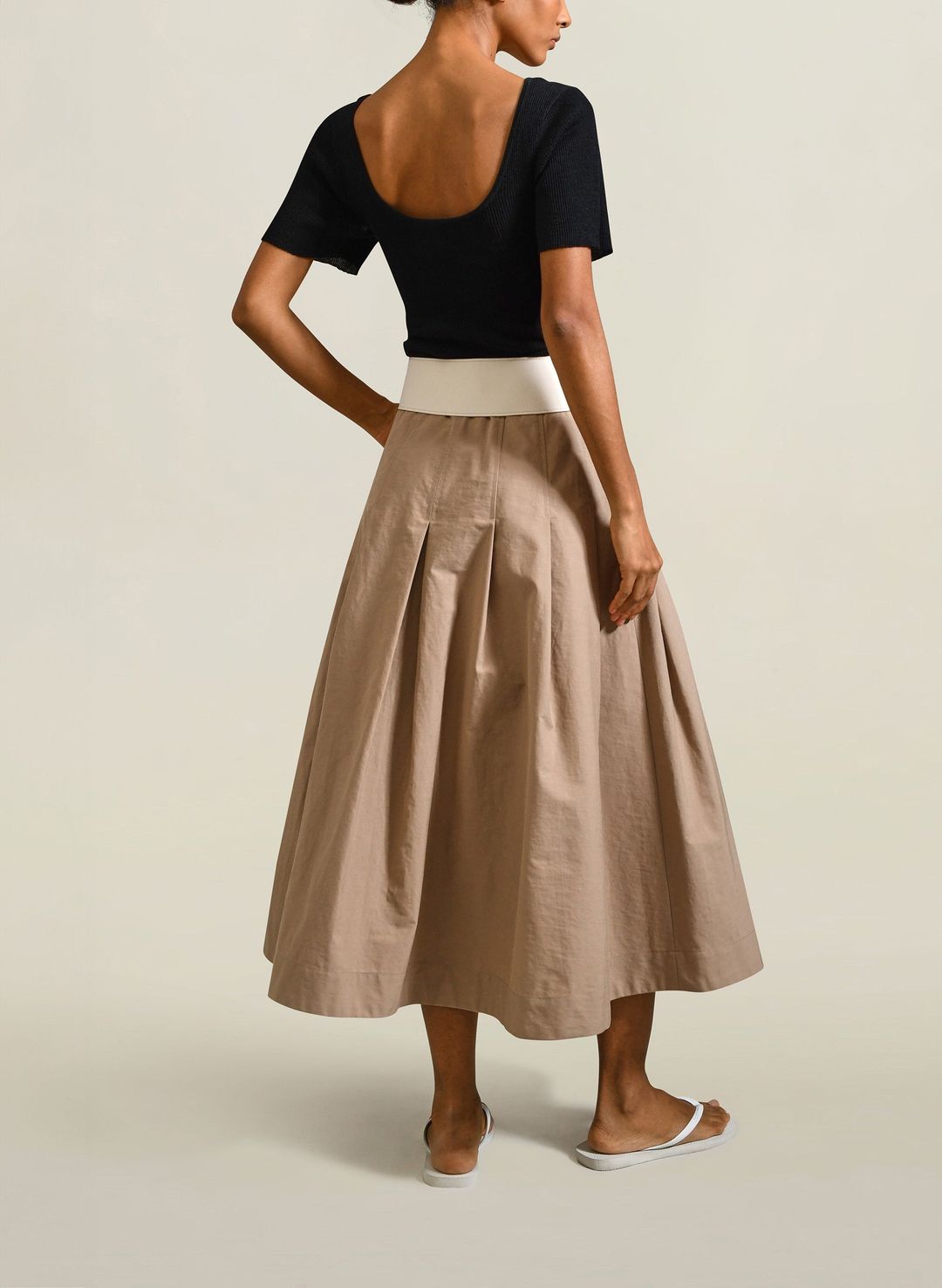 Dakota Pleated Skirt in Tan Compact Cotton #5