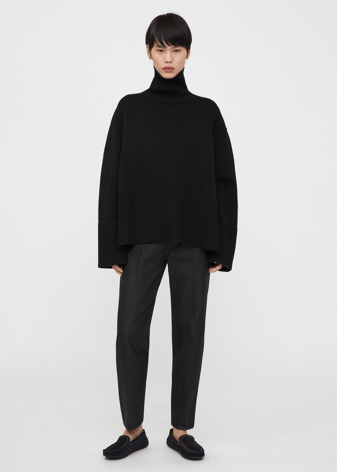 Wool cotton turtleneck black