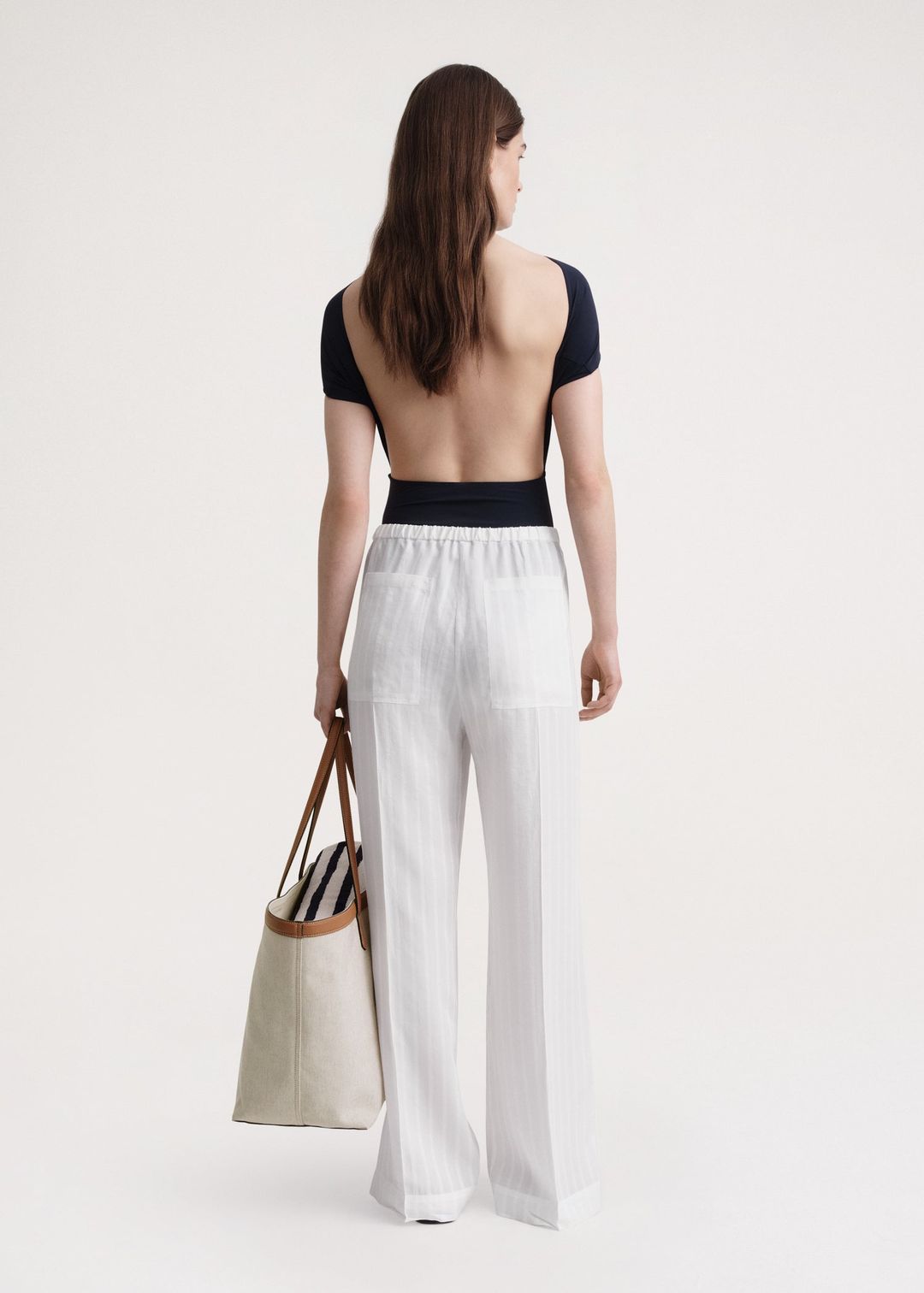 Jacquard stripe drawstring trousers white #3
