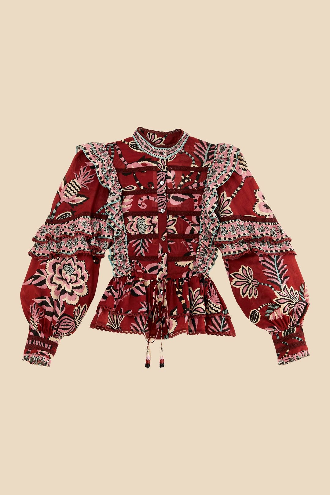 Burgundy Pineapple Inspiration Ruffle Blouse #7