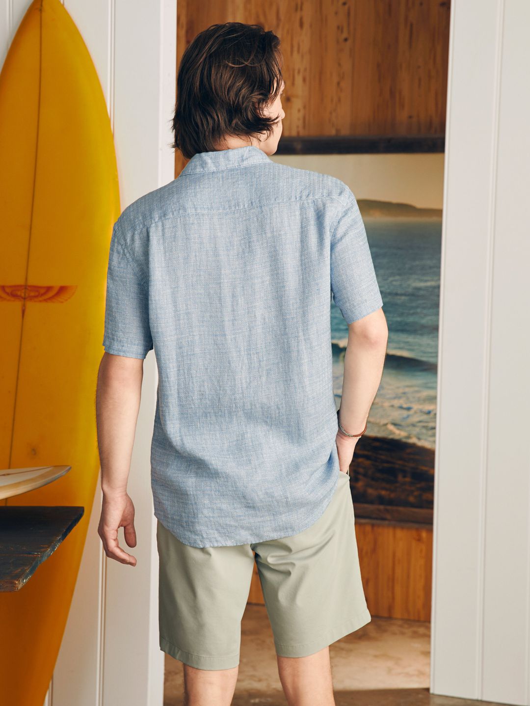 Short-Sleeve Palma Linen Shirt - Blue Basketweave #6