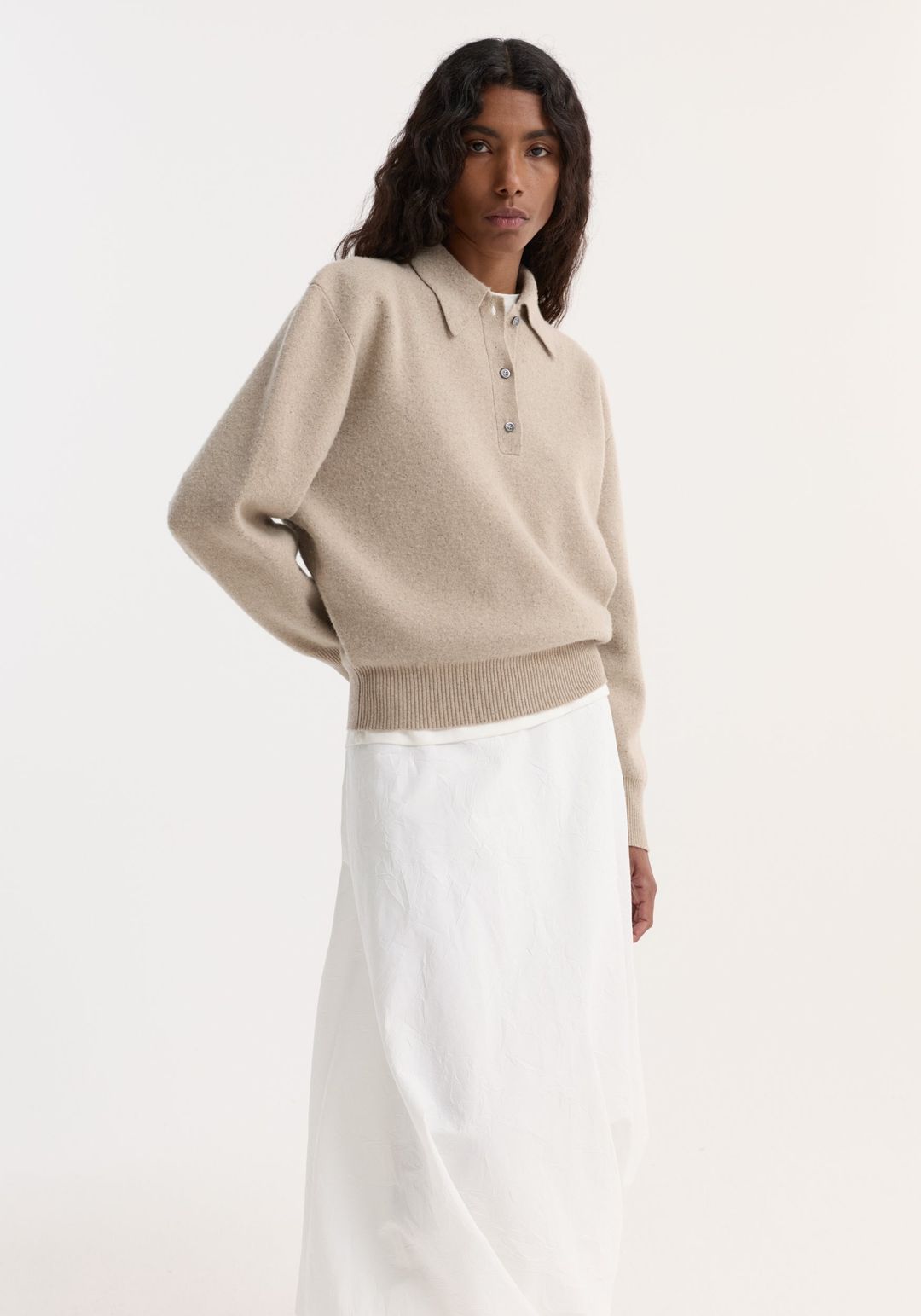 Wool cashmere polo | stone melange #3